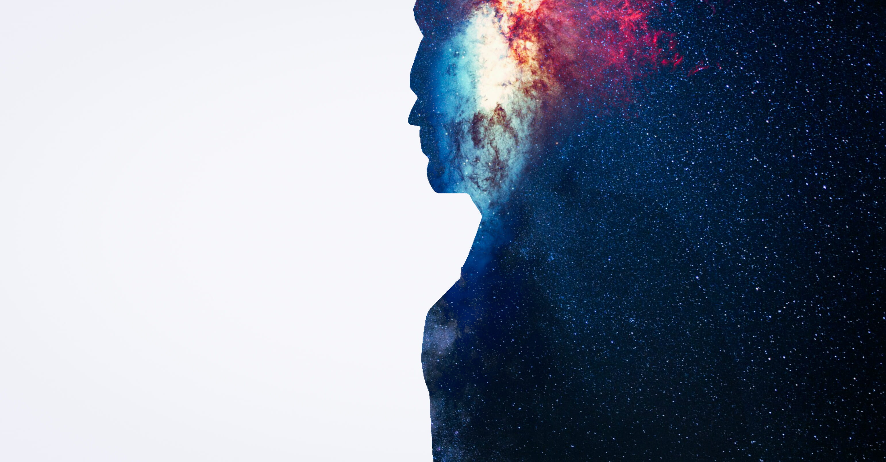 Silhouette of person with space scene., psychology, brain, memory