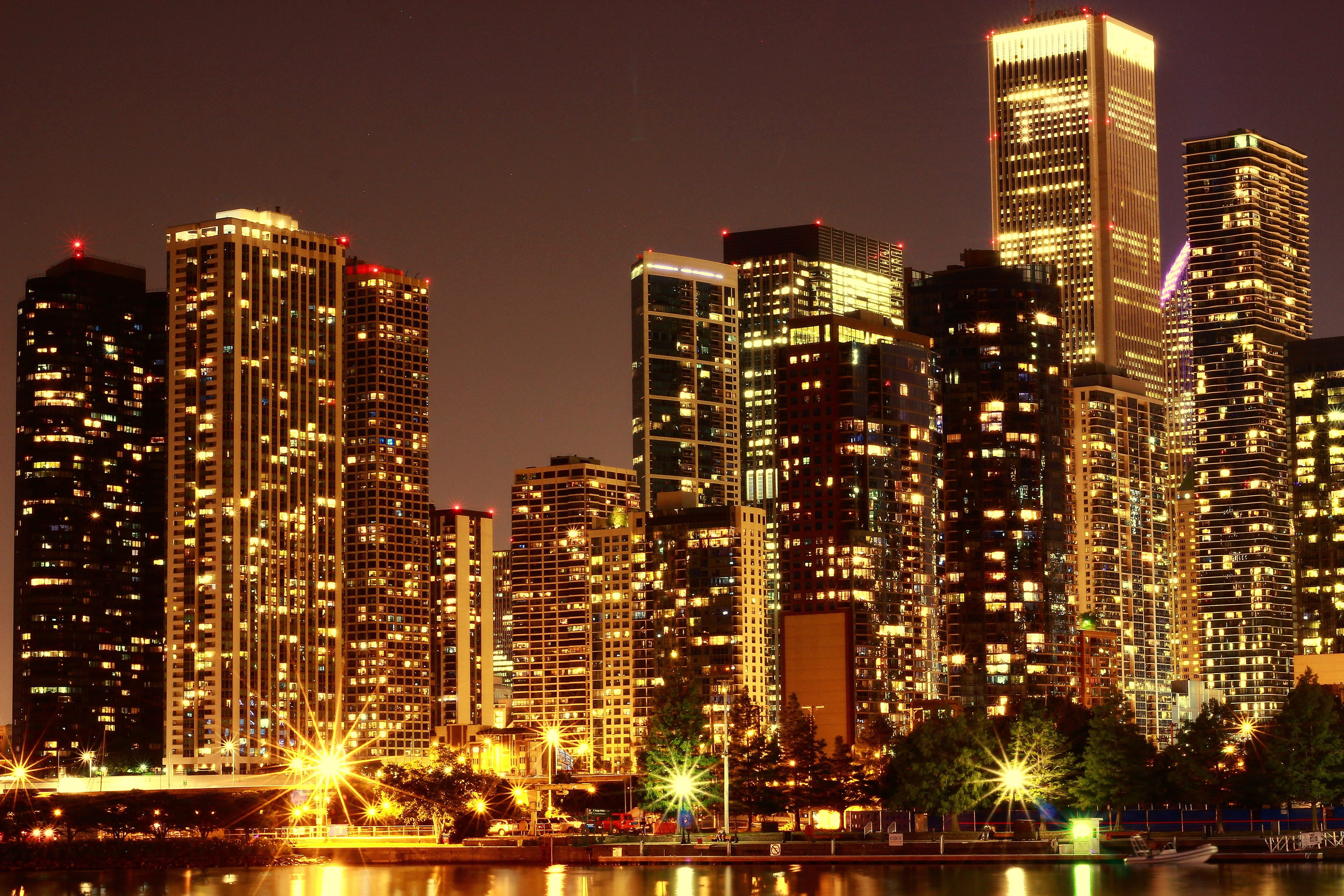 City Skyline, architecture, cityscape, gold, golden, lights, night