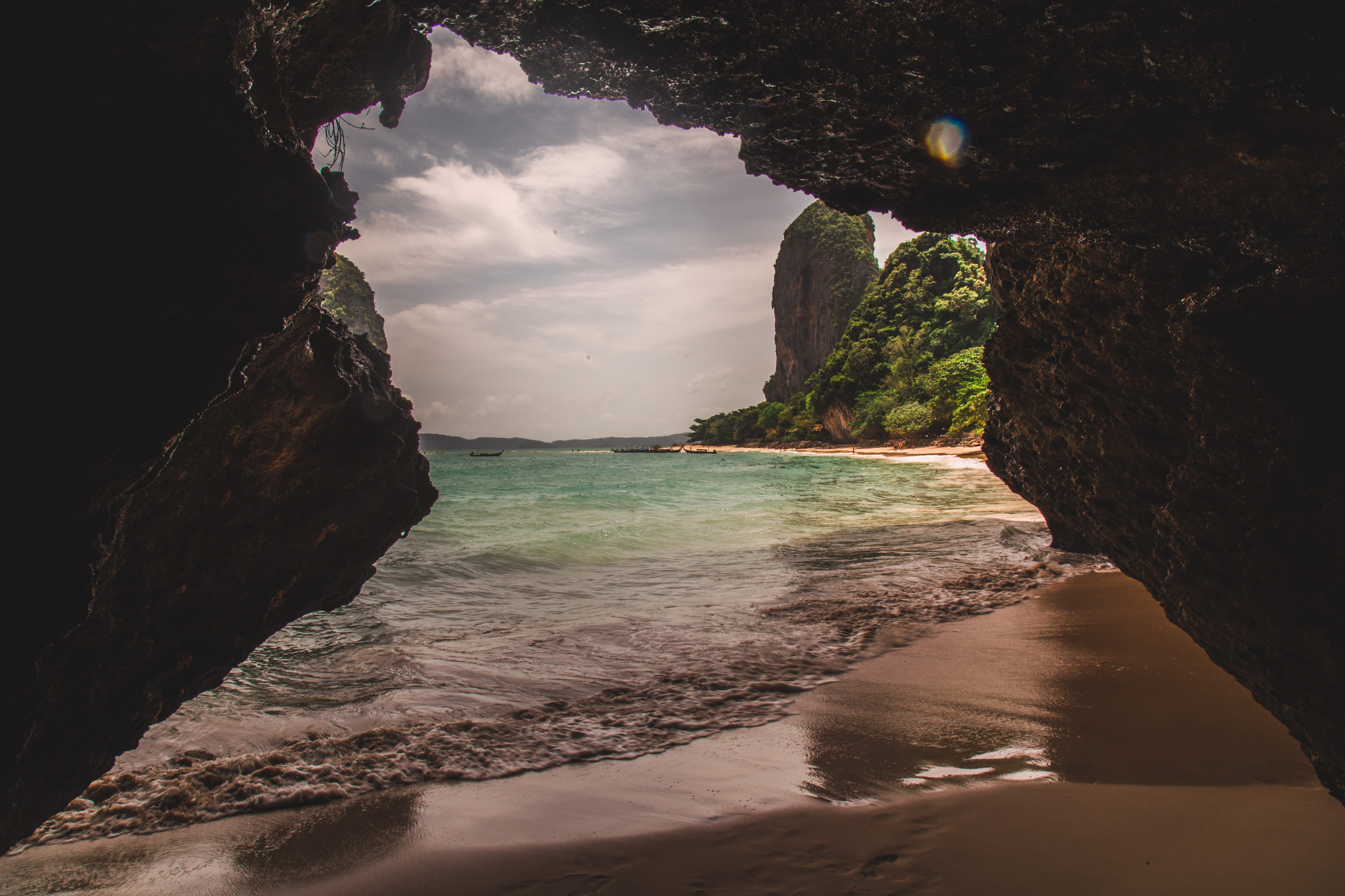 cave near the beach, railay beach, thailand, ocean, water, sea