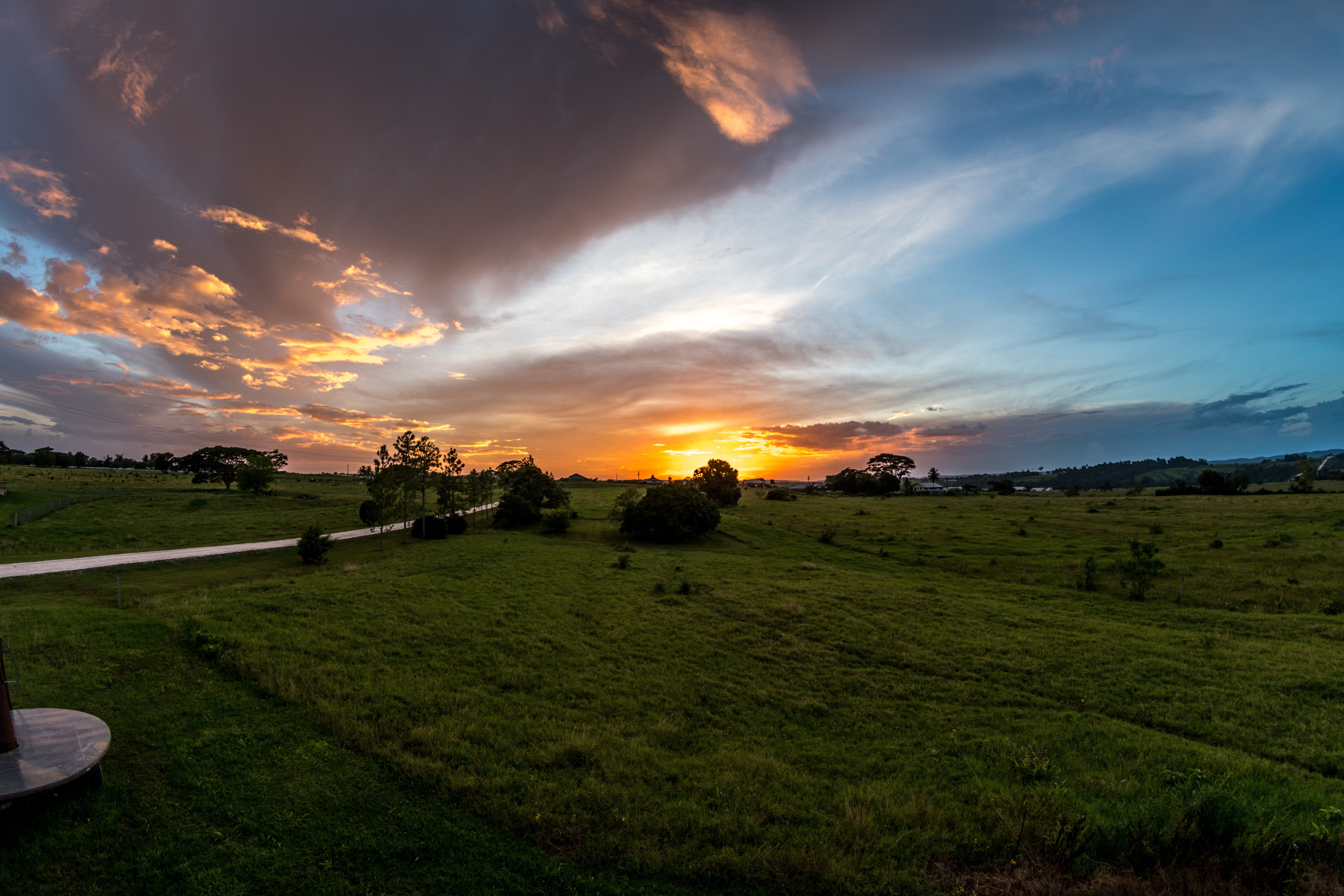 sunset, sky, landscape, evening, clouds, panoramic, fisheye