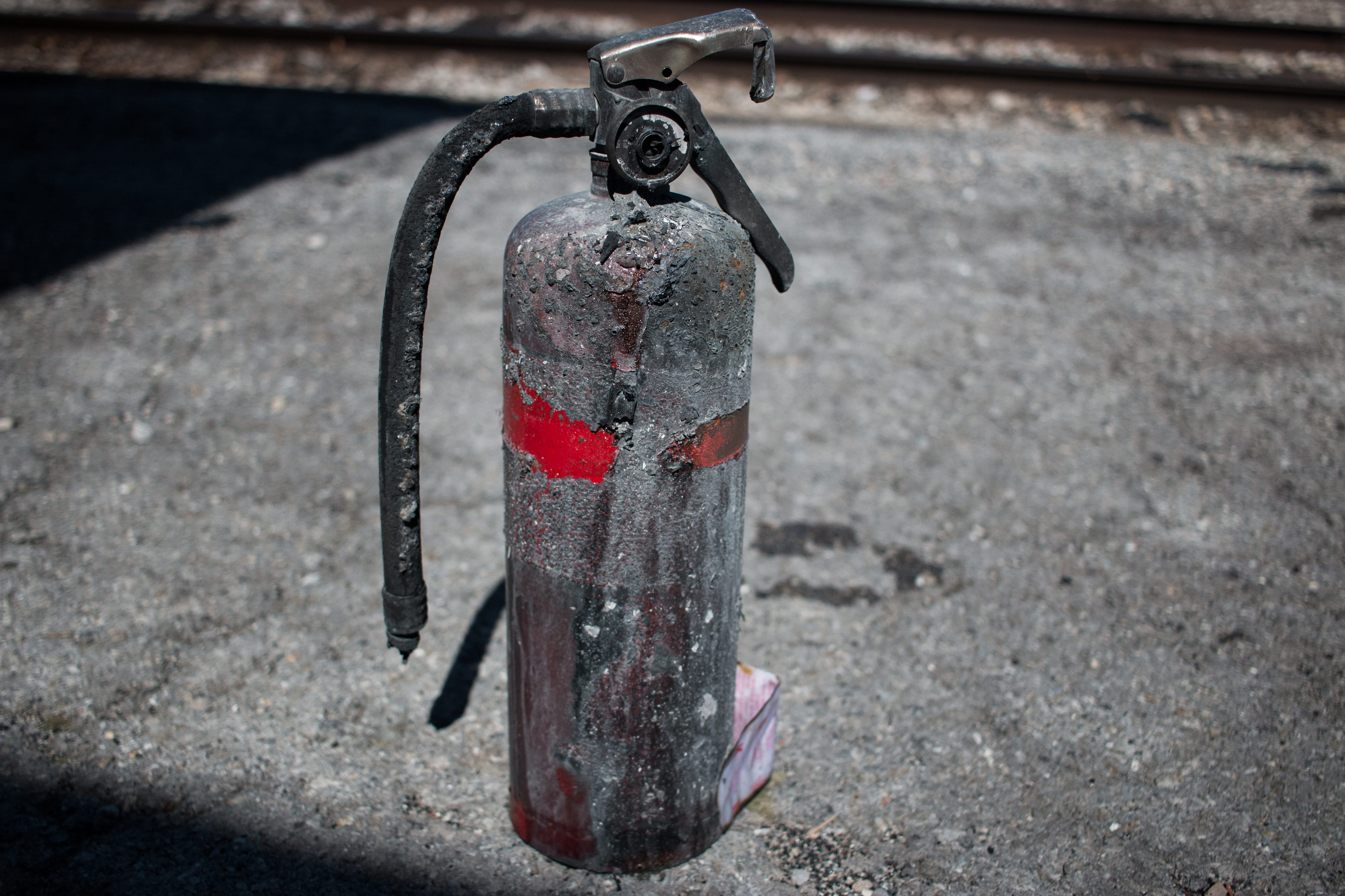 canada, goderich, fauxpop station, fire extinguisher, burnt