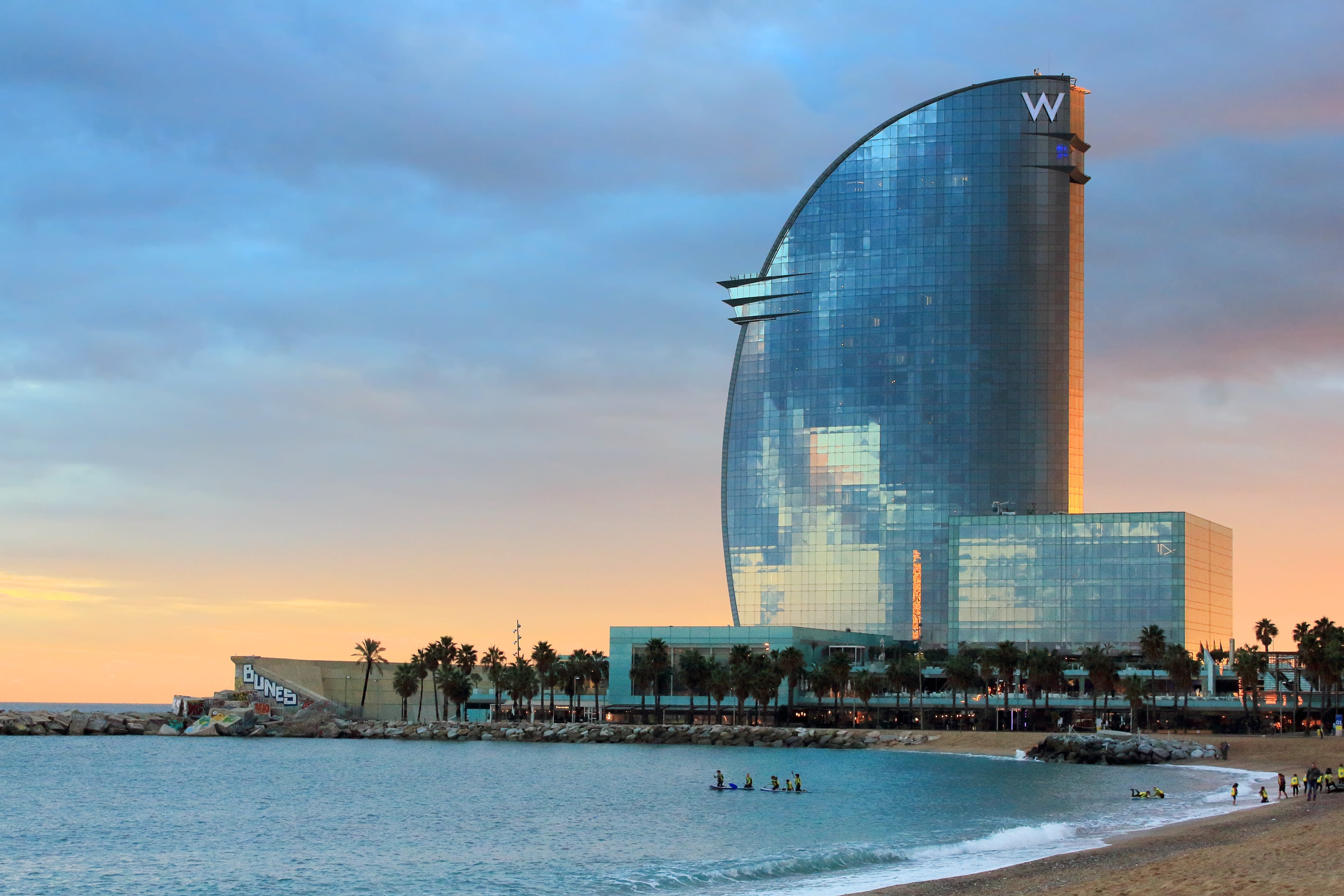 barcelona, hotel w barcelona, catalonia, spain, sky, built structure