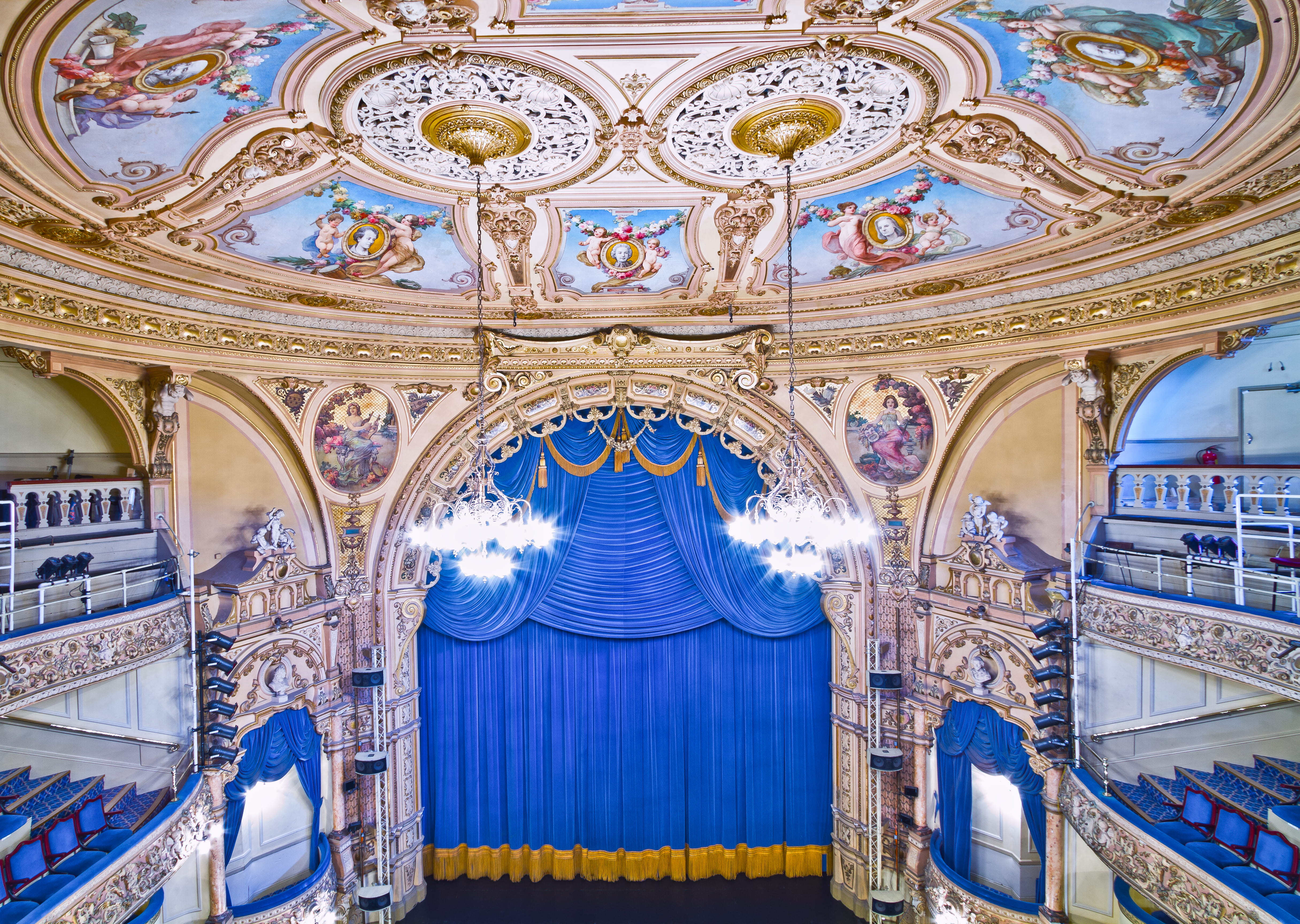 multicolored theater interior, architecture, built structure