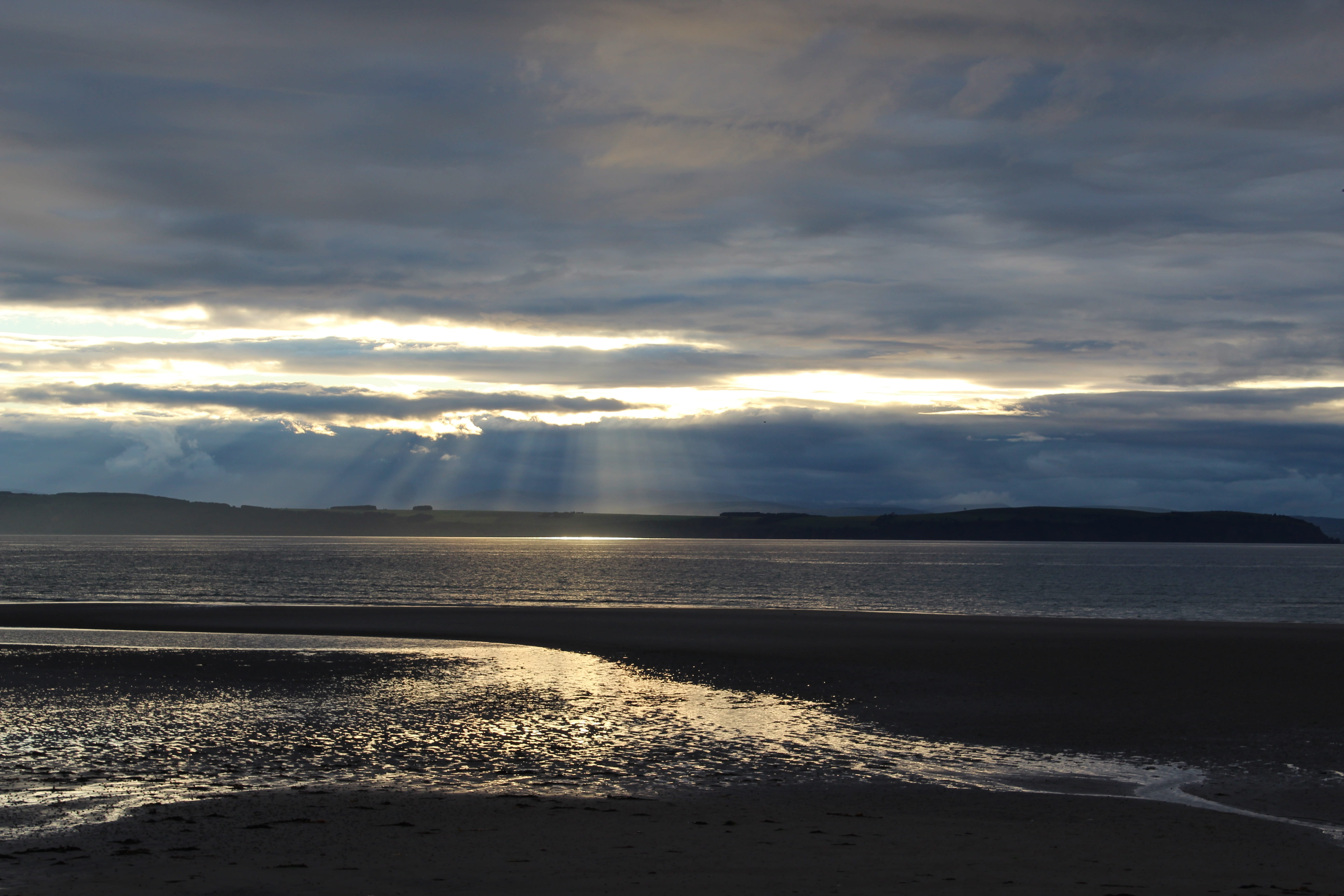 sunset, sea, clouds, light, reflection, beach, evening, dusk