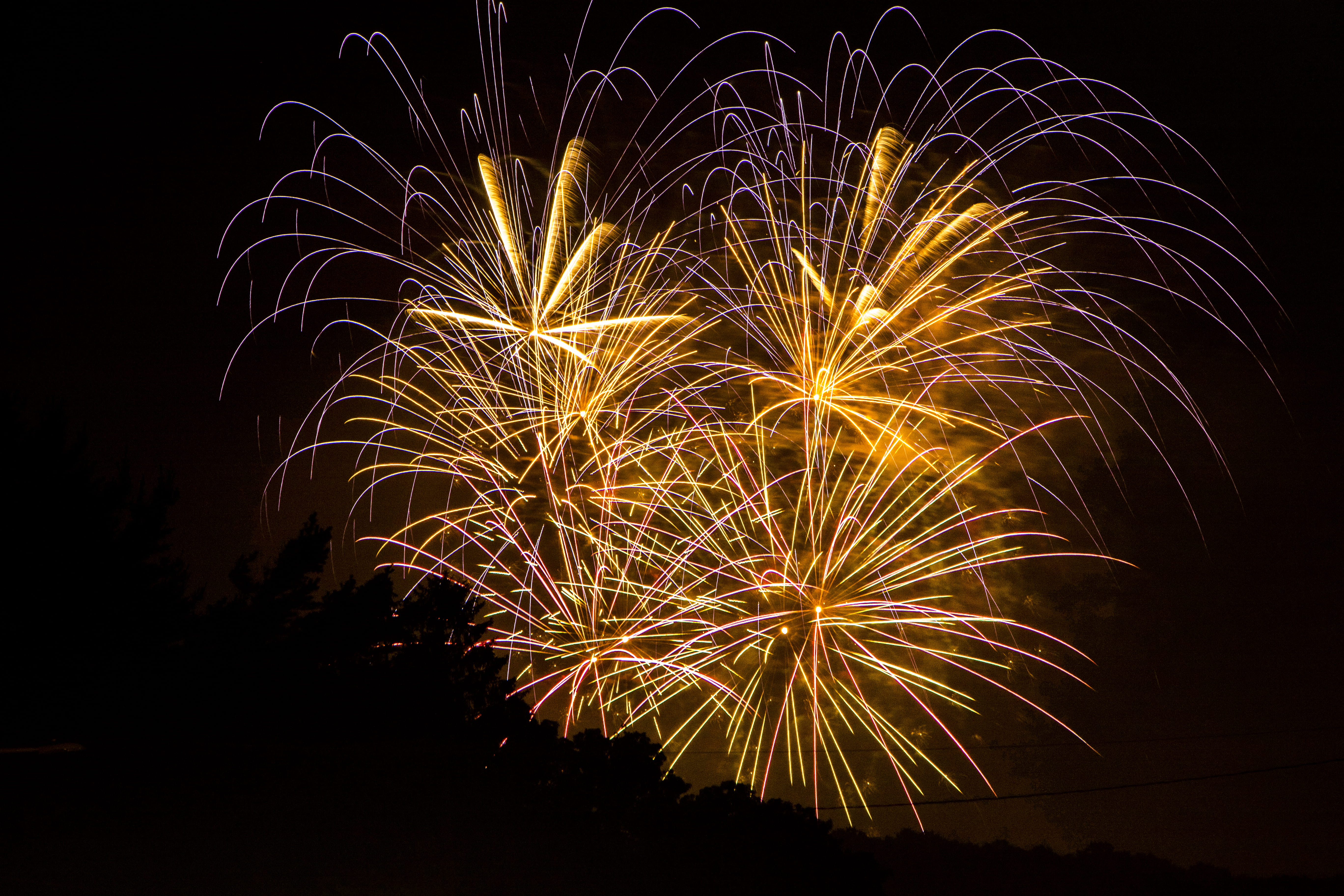 orange fireworks, night, motion, illuminated, celebration, glowing