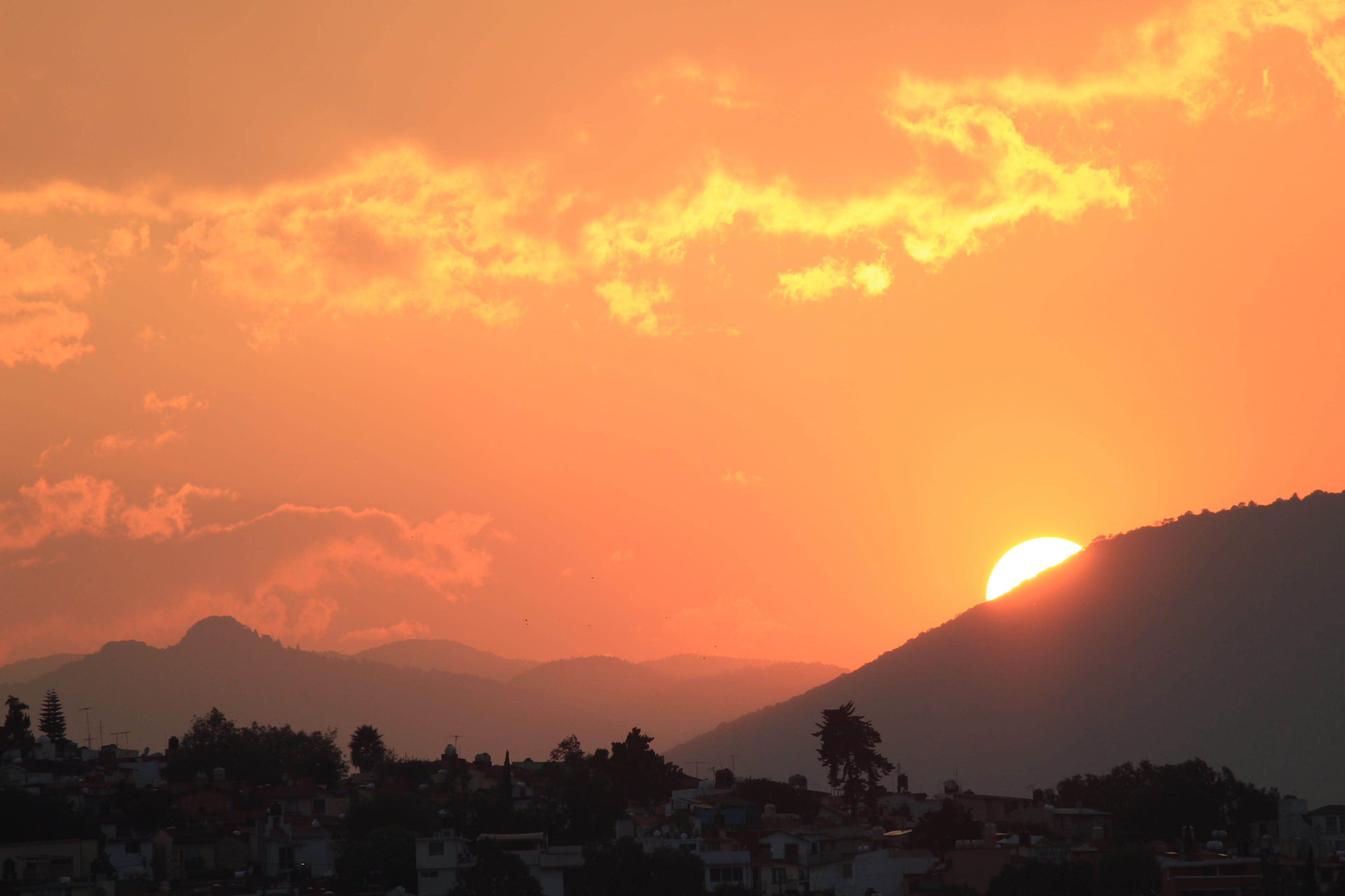 sunset, cloudy, light, mountain, sky, architecture, orange color
