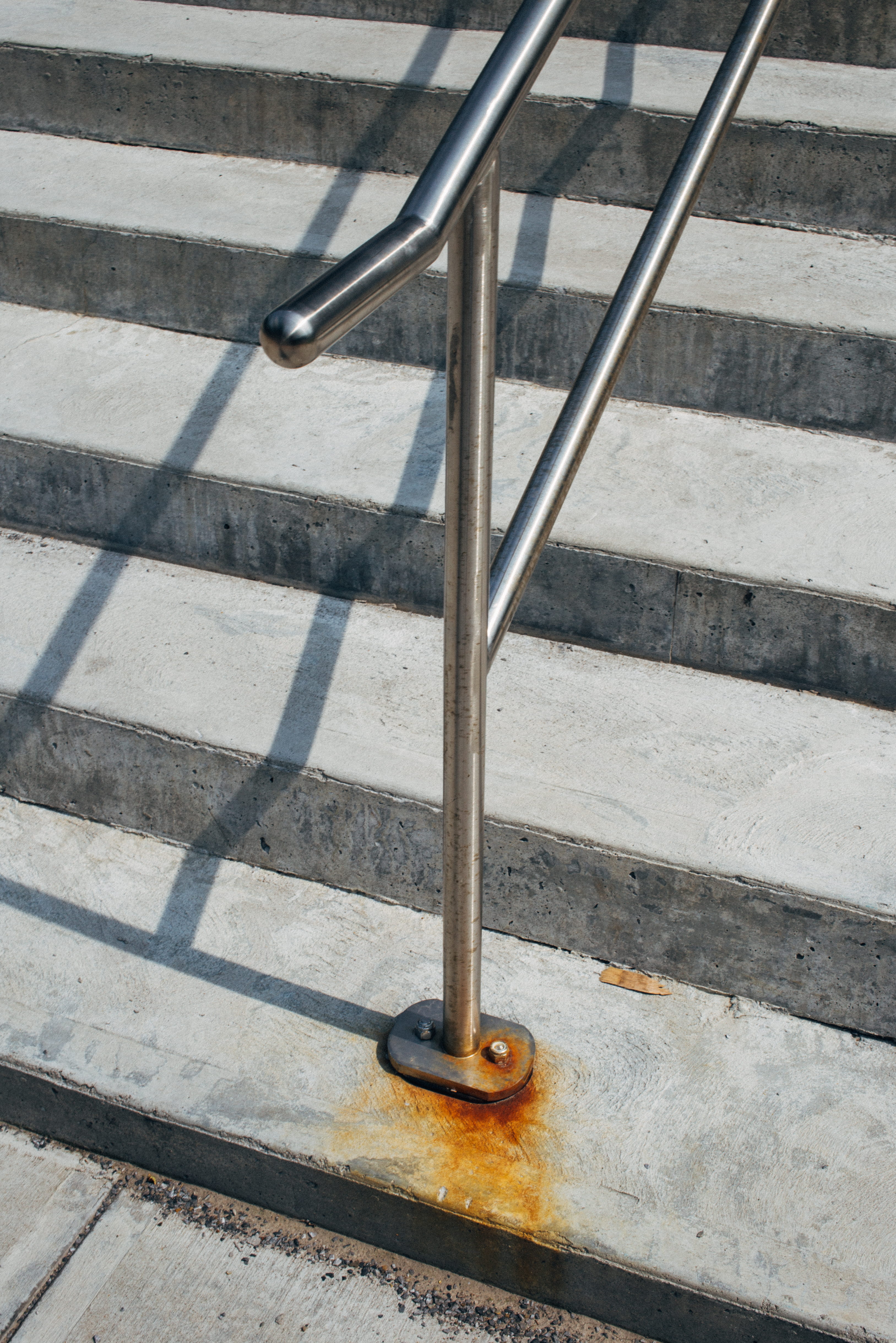 step, rust, staircase, school, high angle view, metal, sunlight