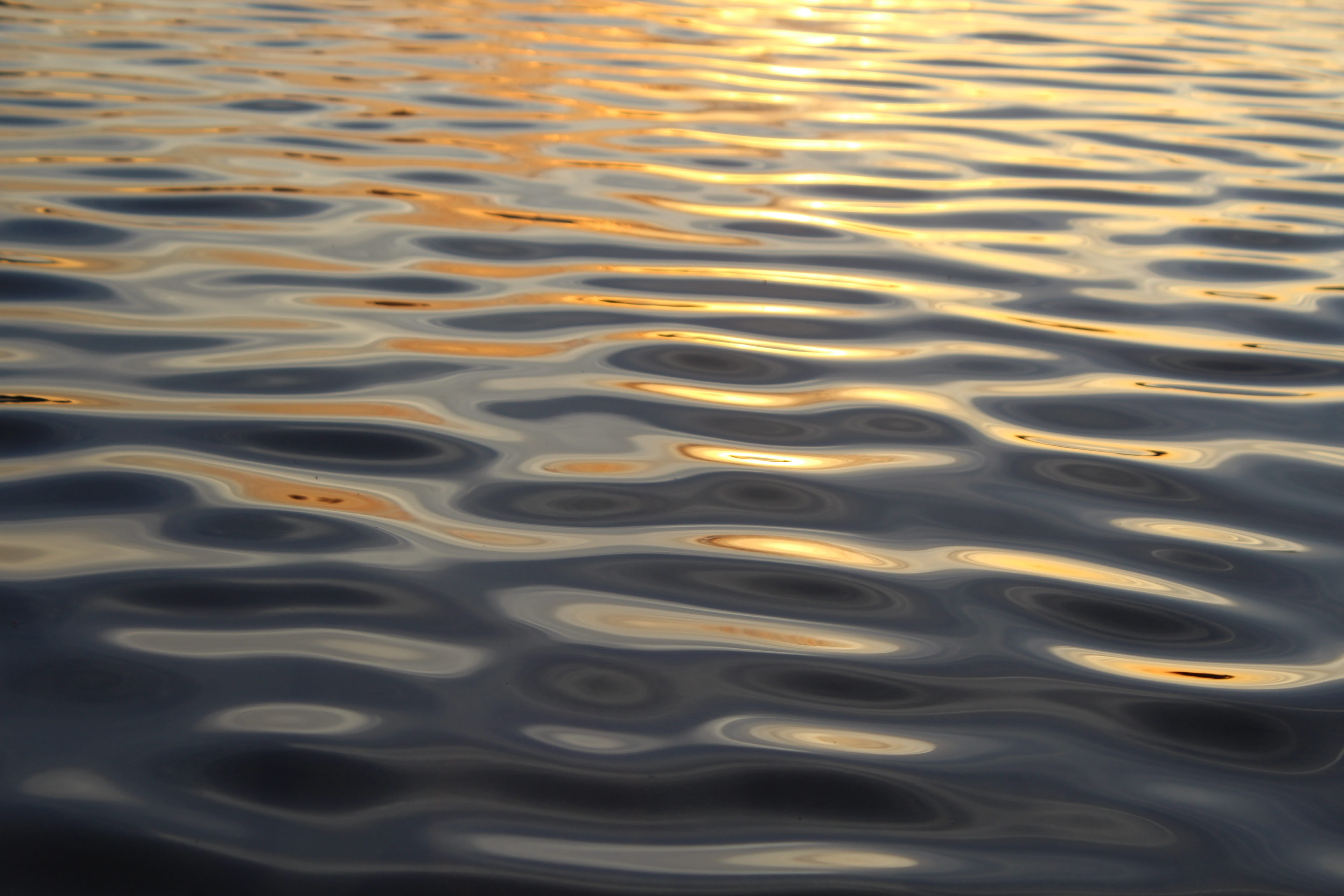 sunset, water, wave, mirroring, reflection, evening, dusk, summer