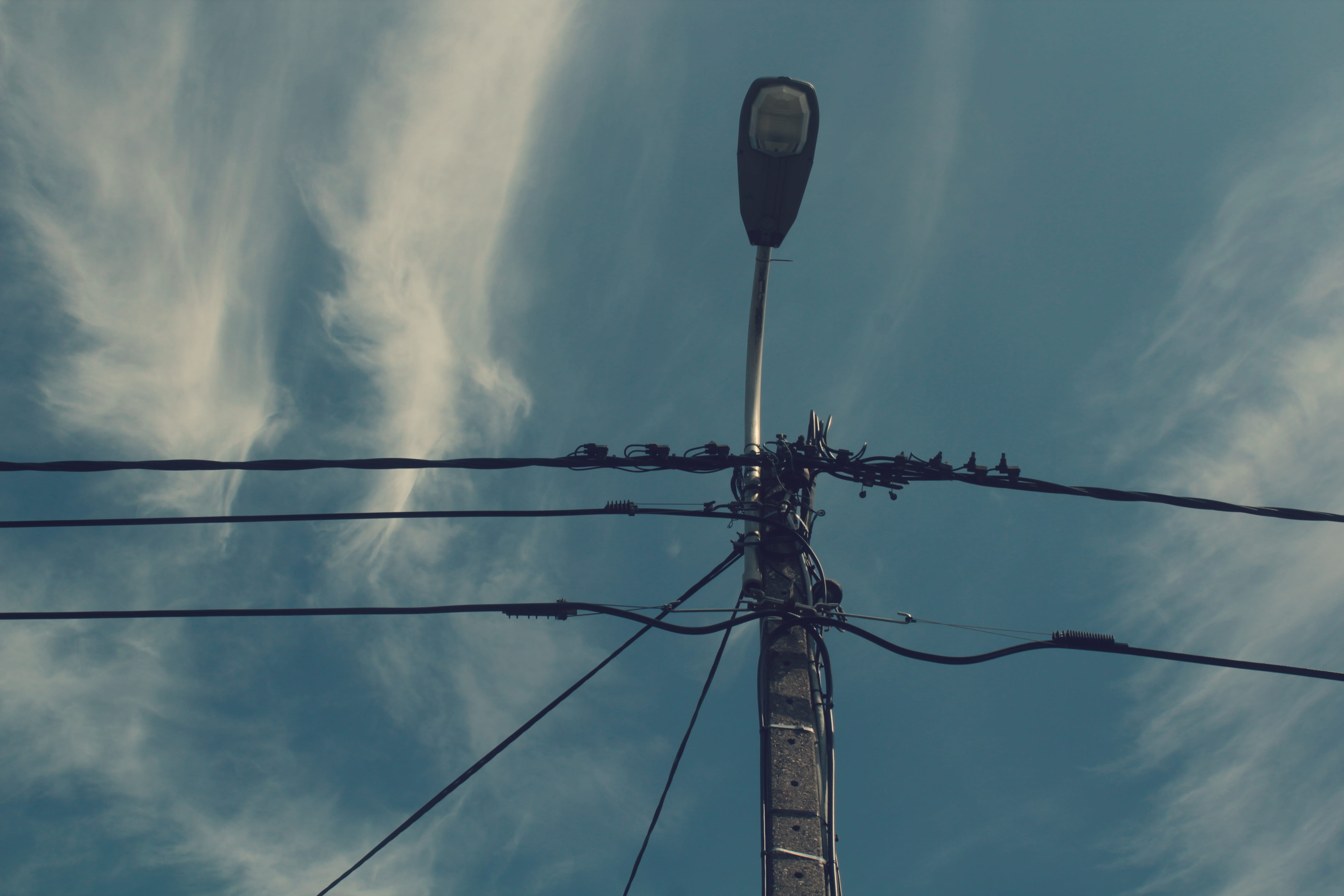 light, sky, technology, low angle view, cable, cloud - sky