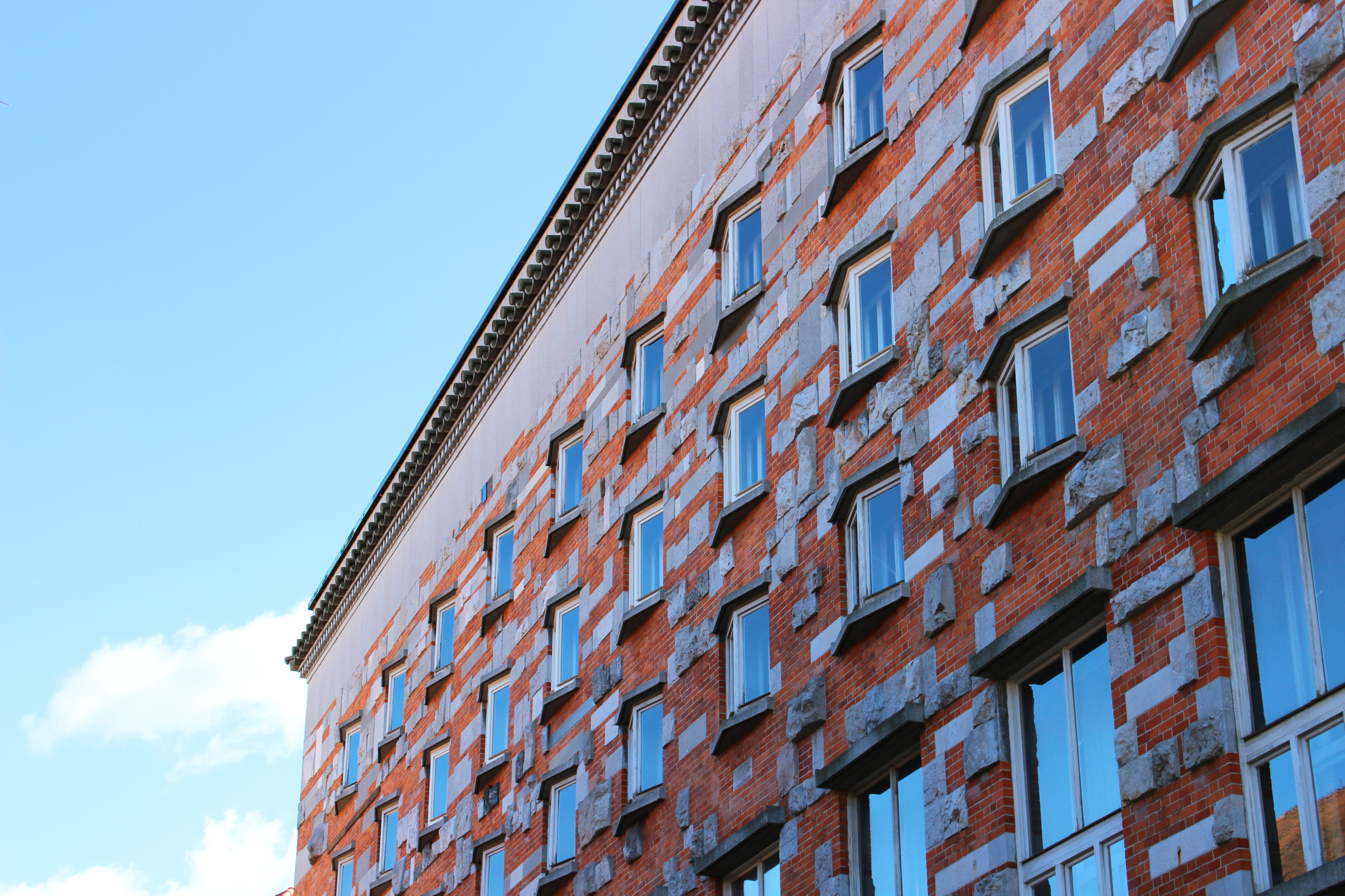 architecture, perspective, window, glass, bricks, building