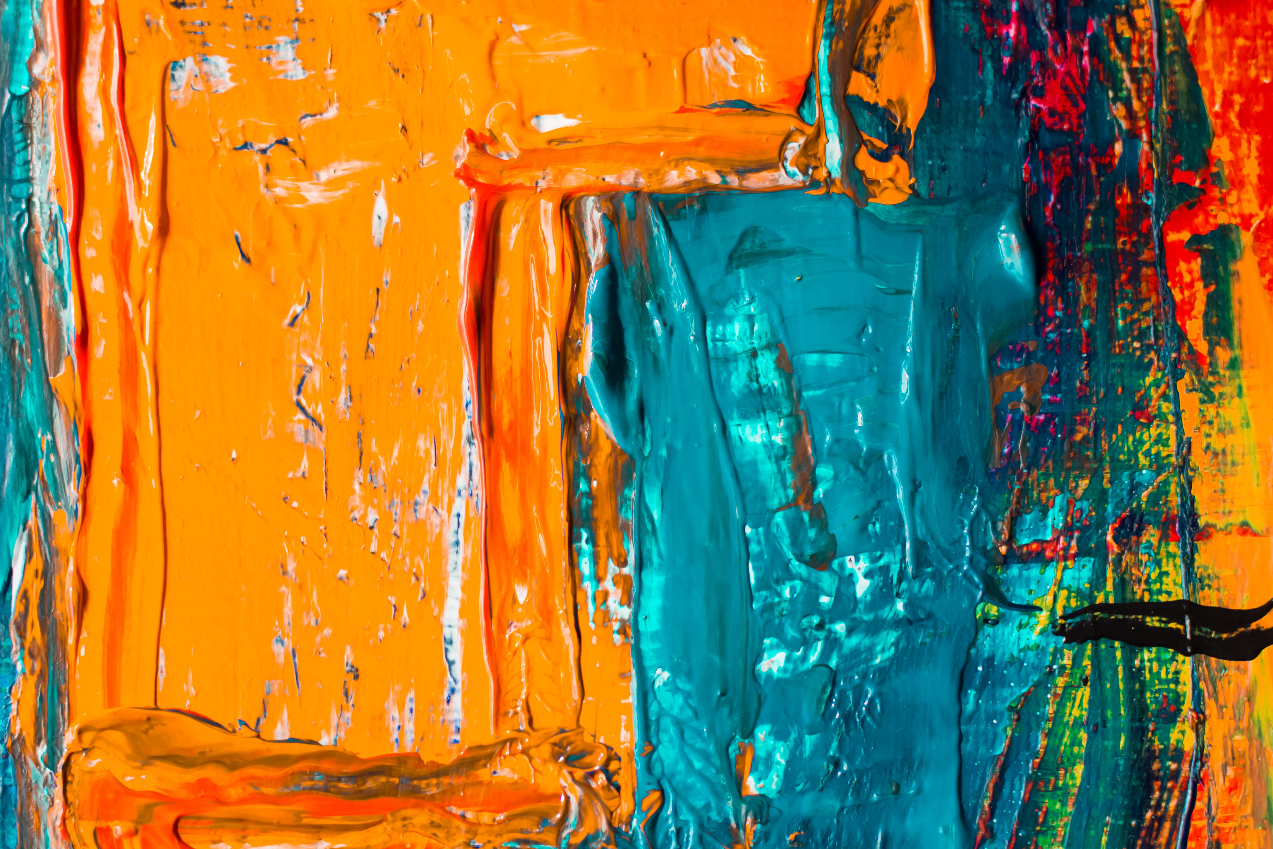Orange and Blue Abstract Painting, art, artistic, bright, chaos