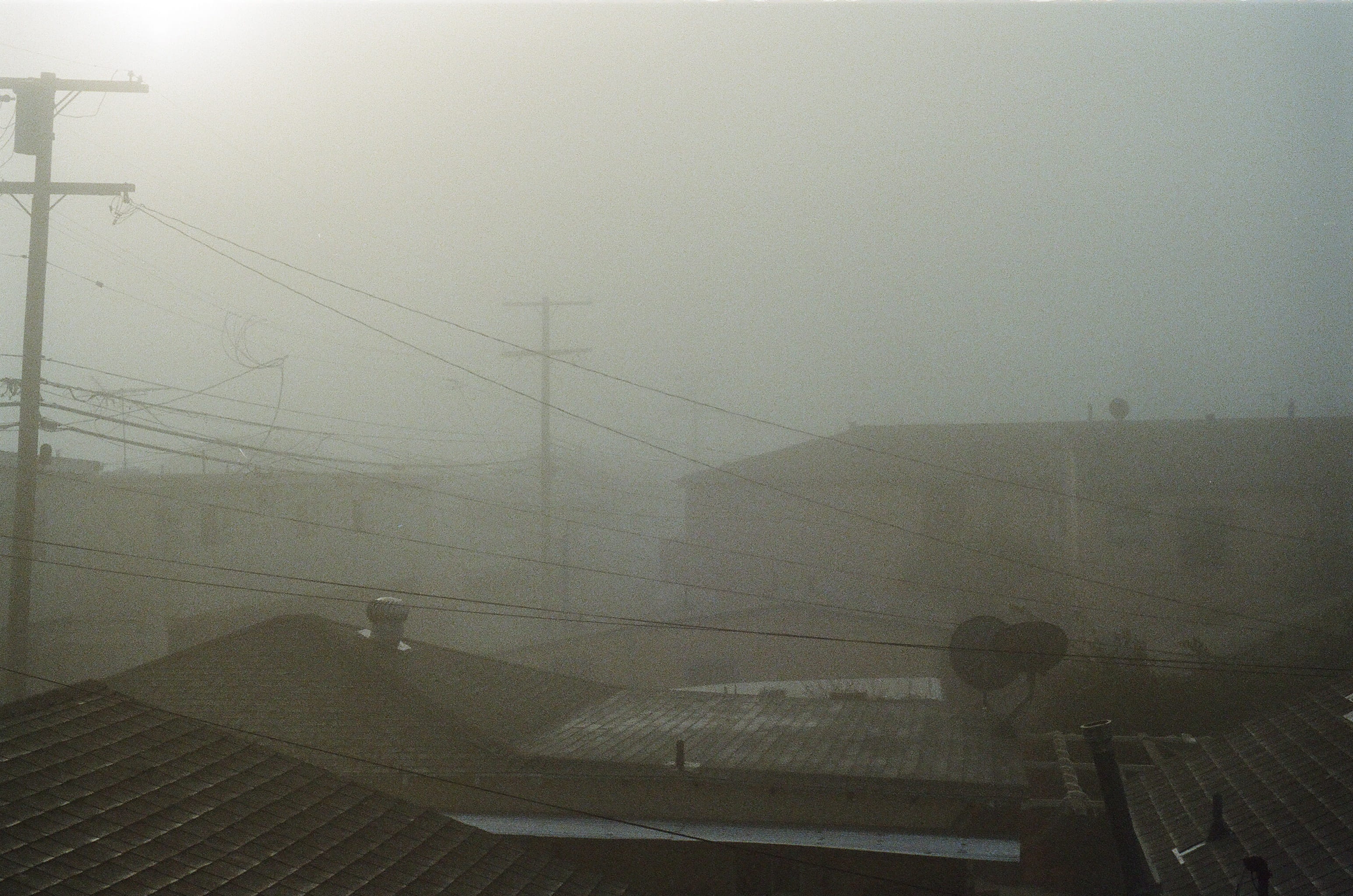 fog, sky, rooftops, buildings, built structure, architecture