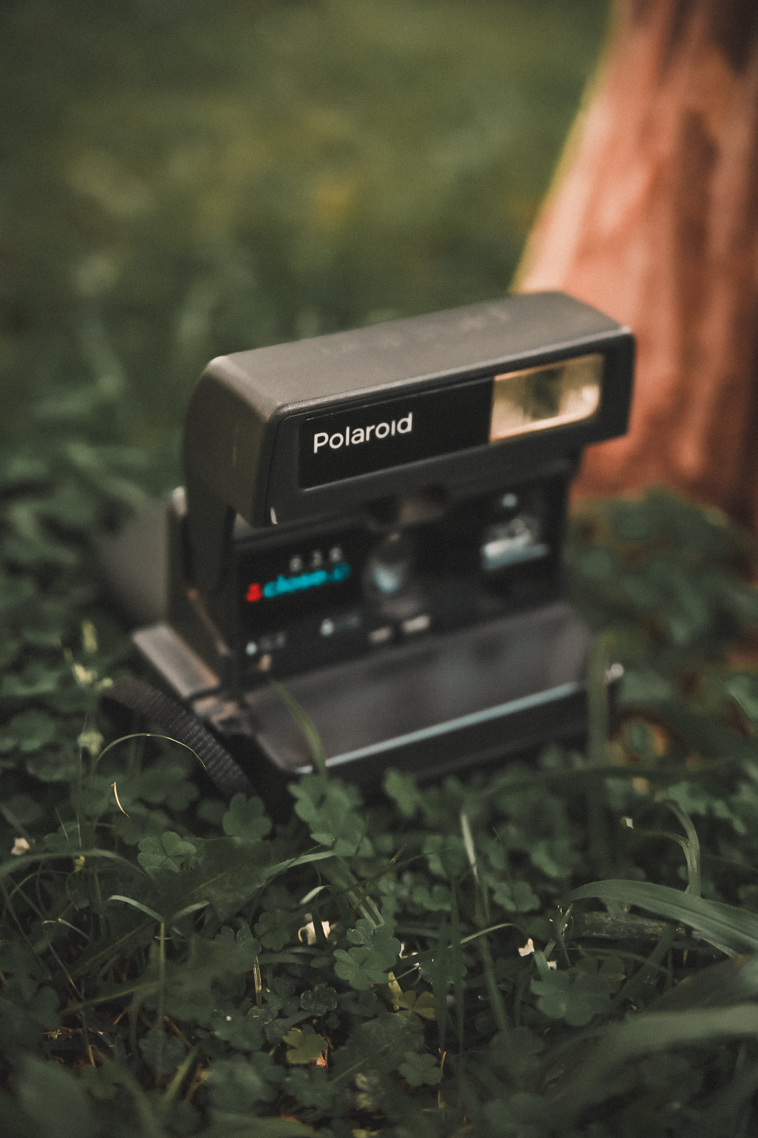 Black Polaroid Land Camera, grass, instant camera, communication
