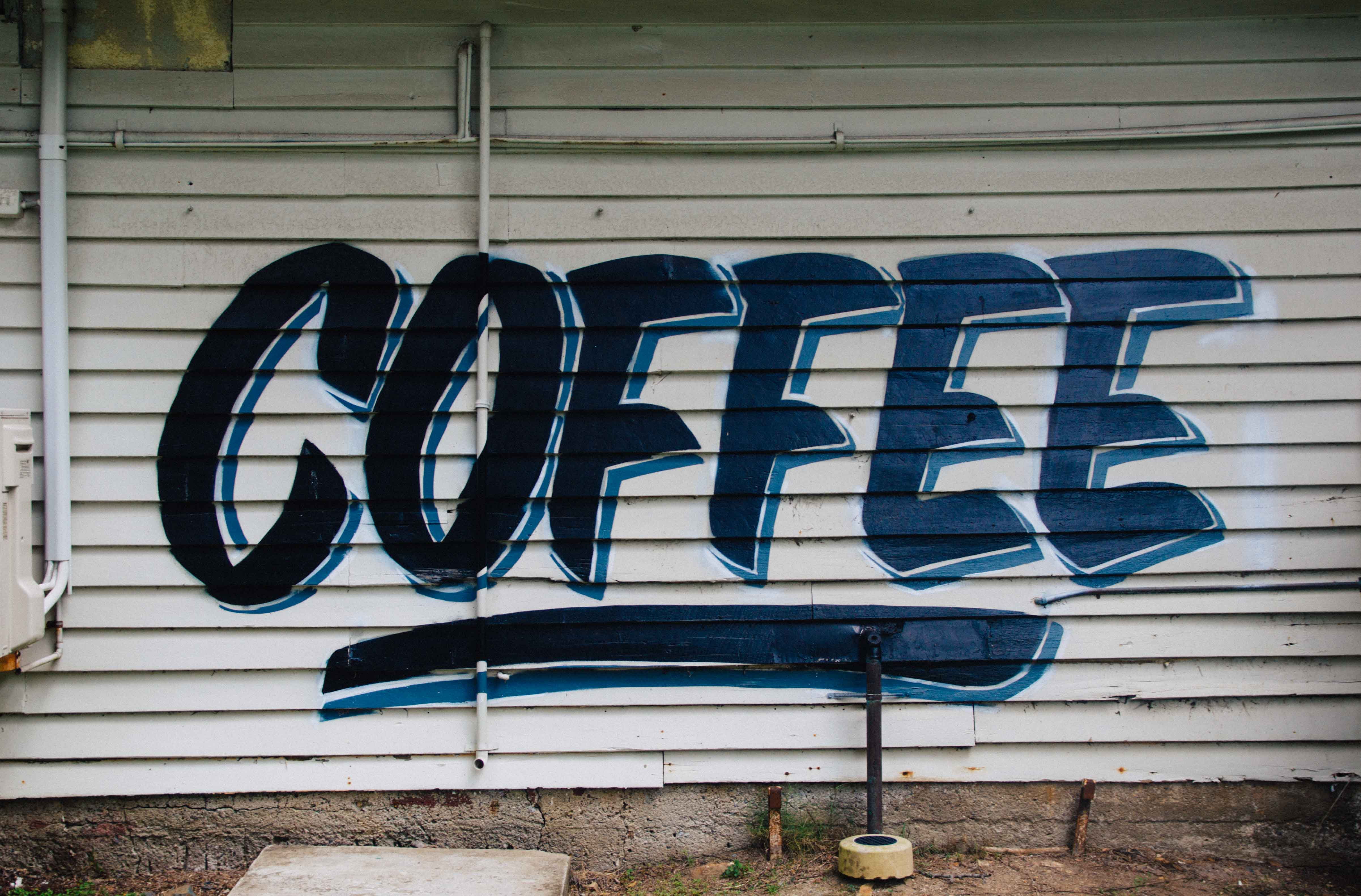 Coffee graffiti, text, western script, communication, capital letter