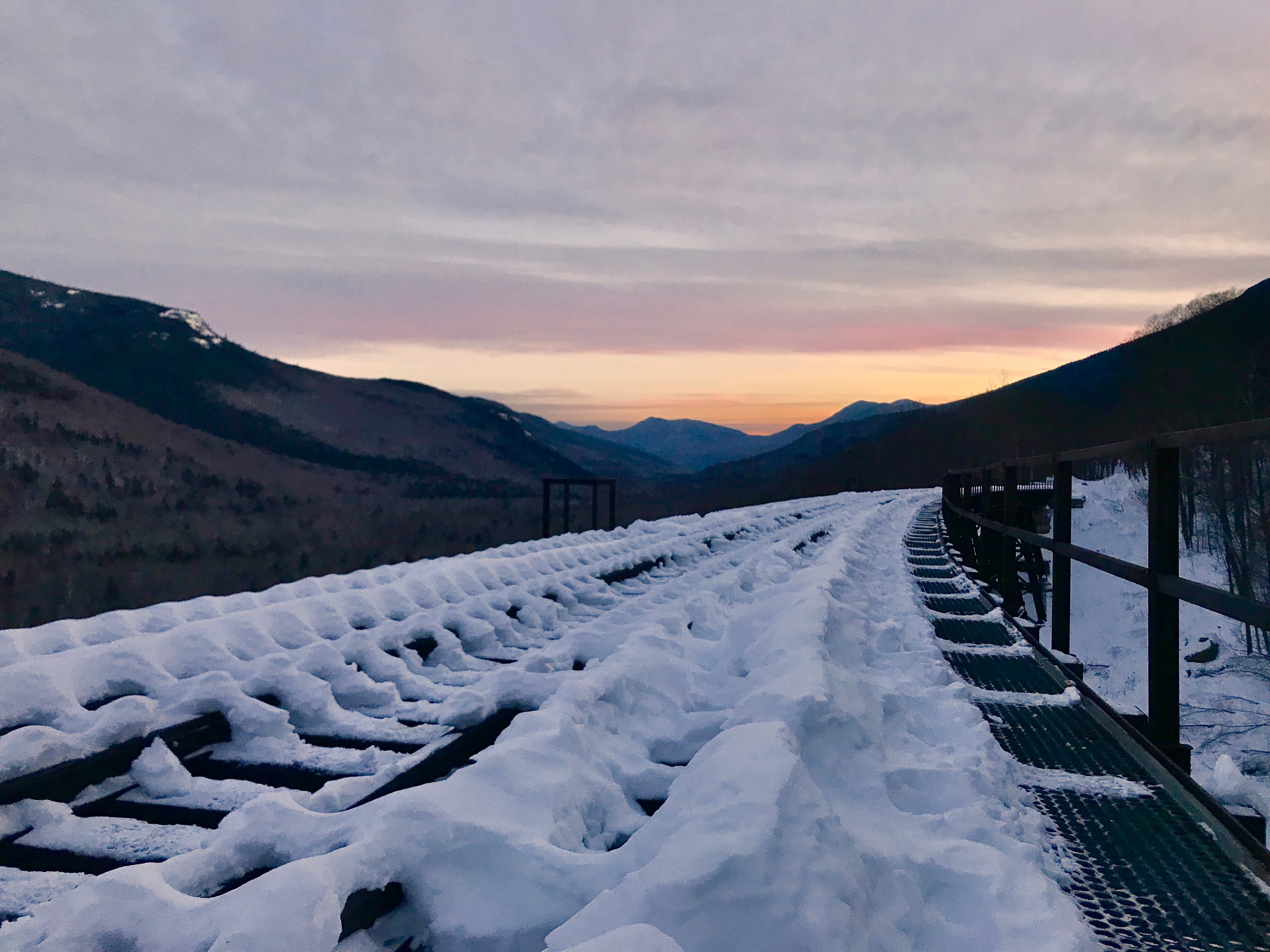 railroad, train, train tracks, mountain, mountains, sunset