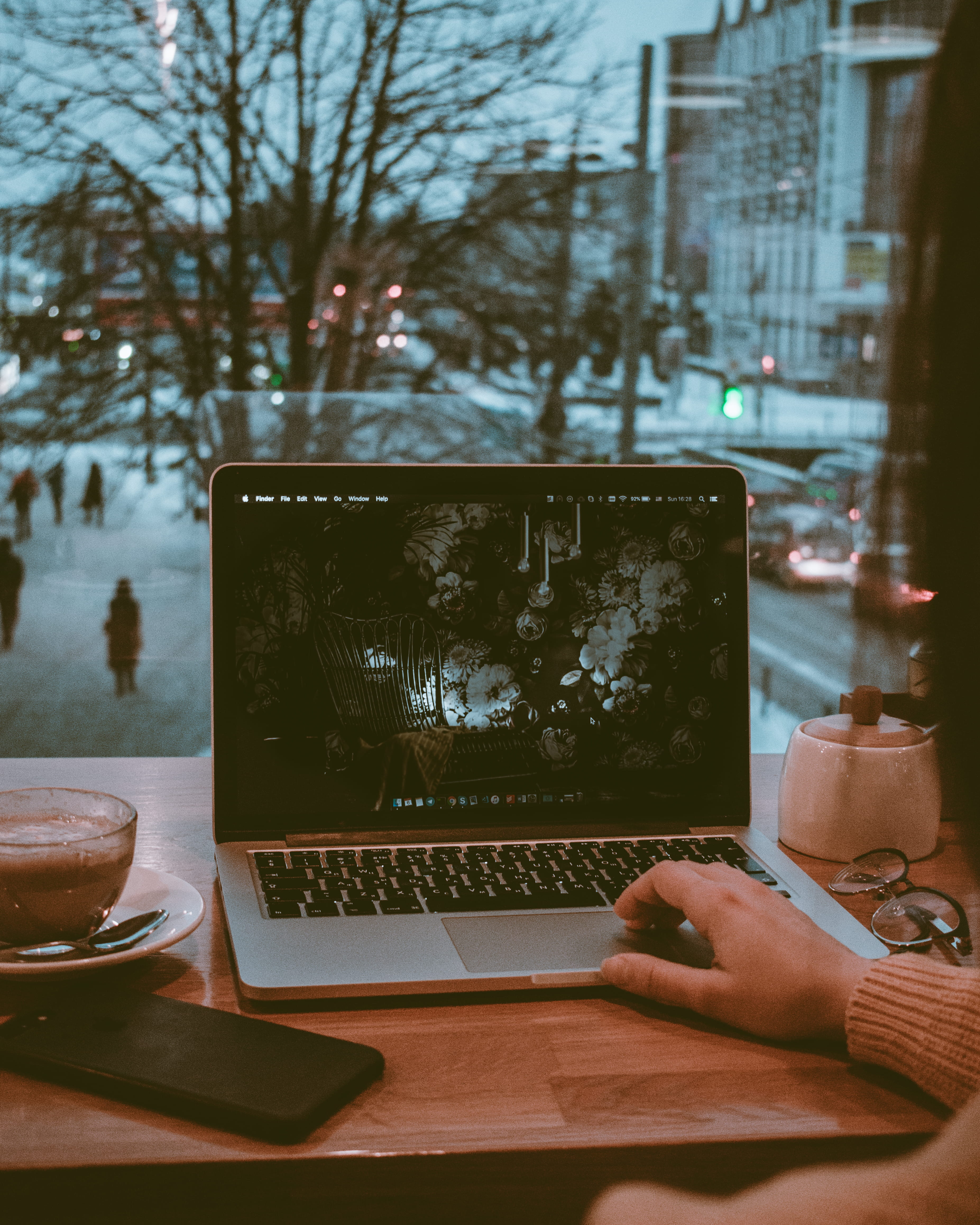 person using silver MacBook, technology, wireless technology