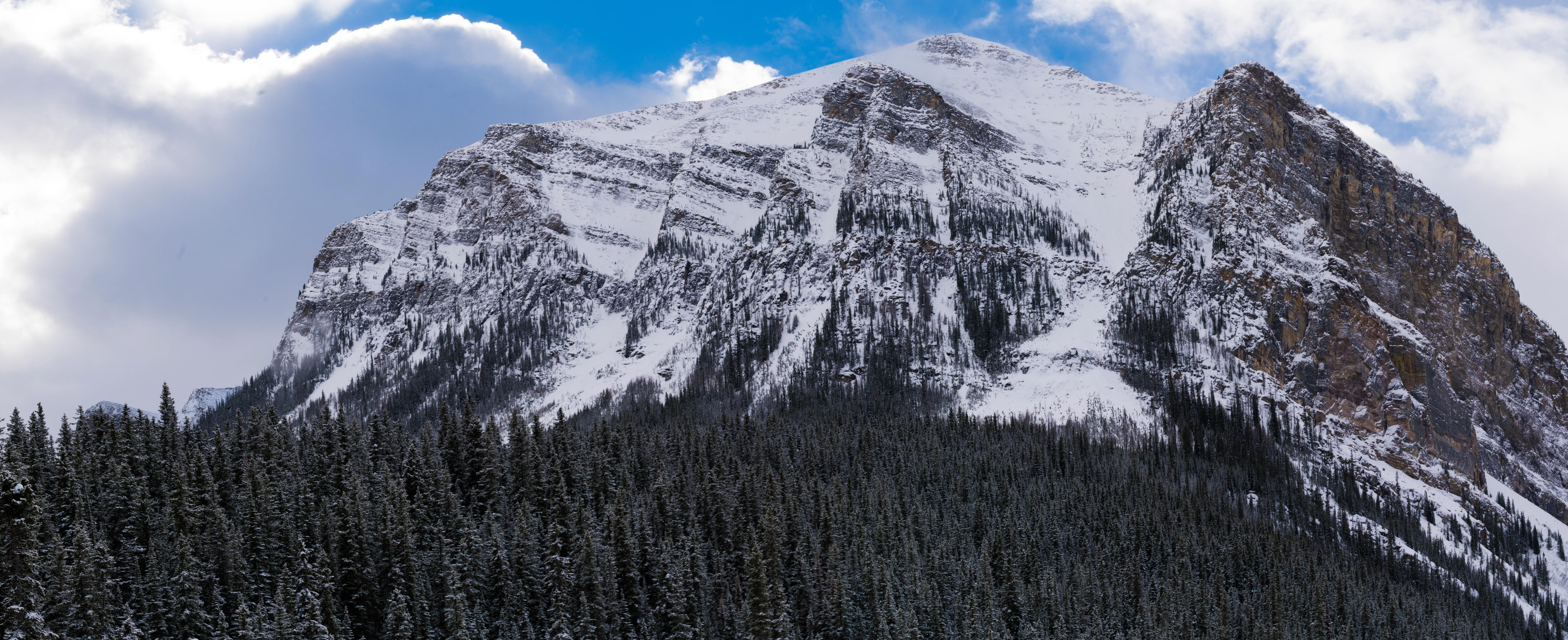 lake louise, canada, mountain, snow, forest, high res, sky