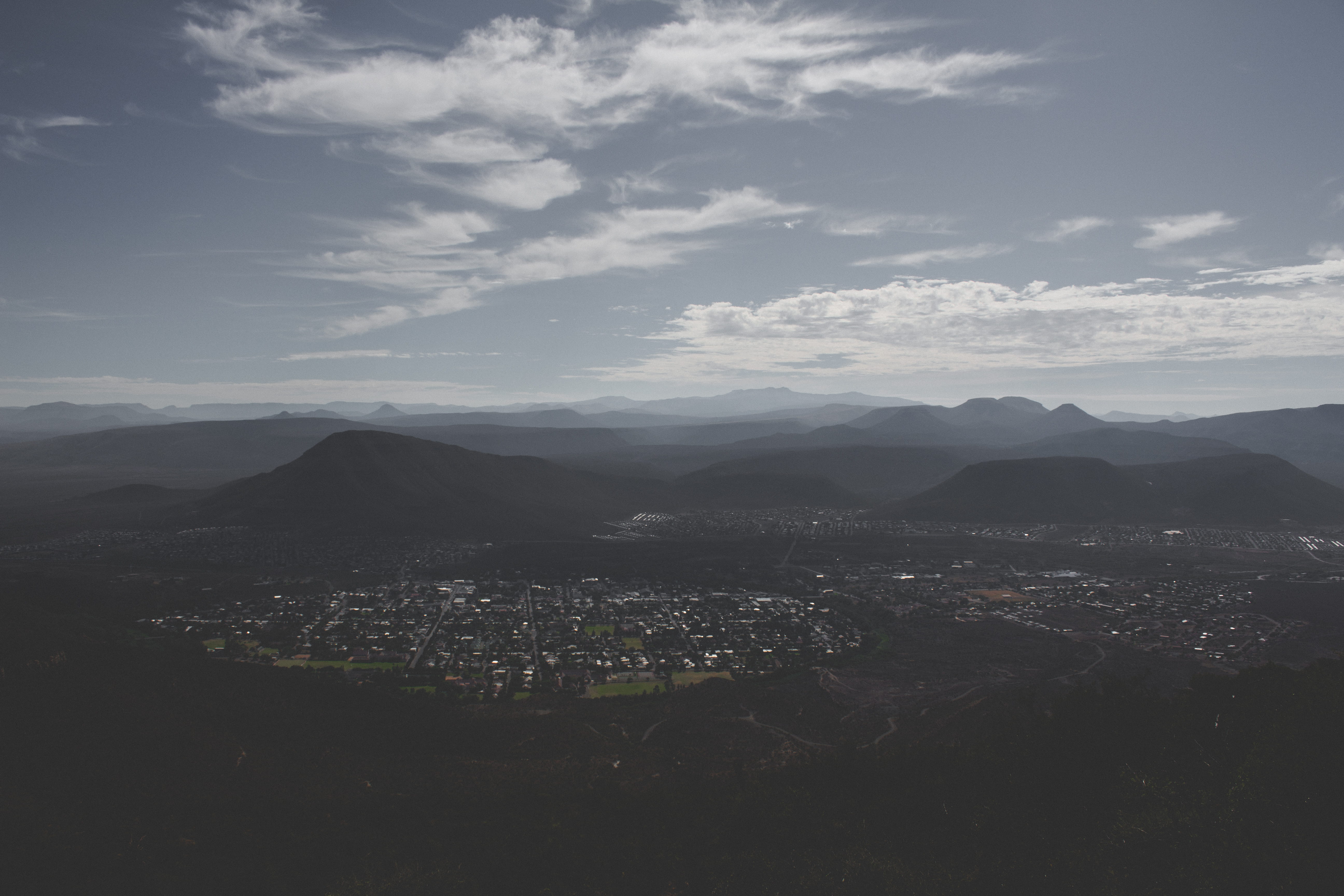 mountain range, tree, town, cloudy, horizon, view, cloud - sky