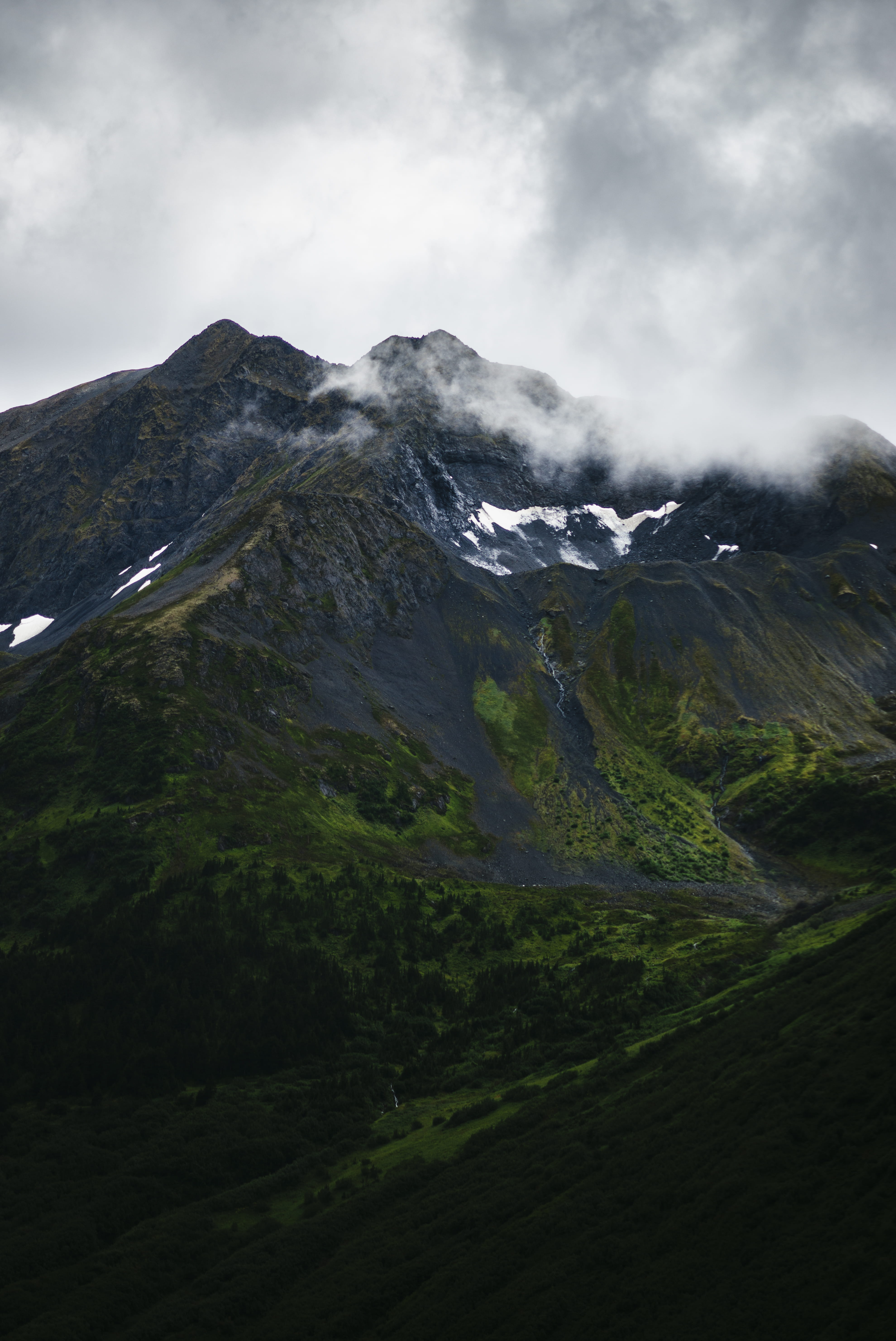 mountain under cloudy sky, outdoors, crest, mountain range, nature