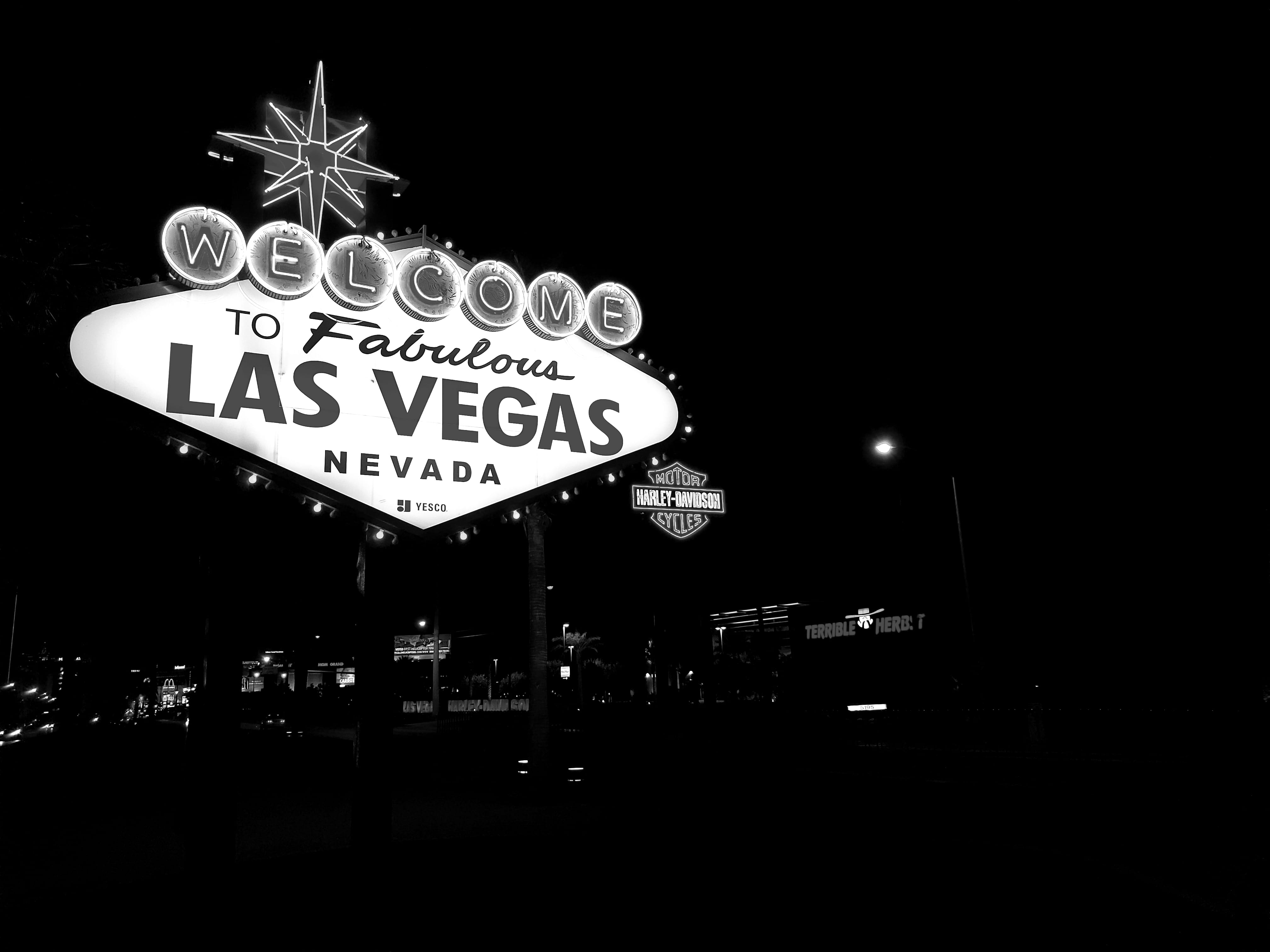 Welcome to Fabulous Las Vegas Nevada Led Signage, black and-white