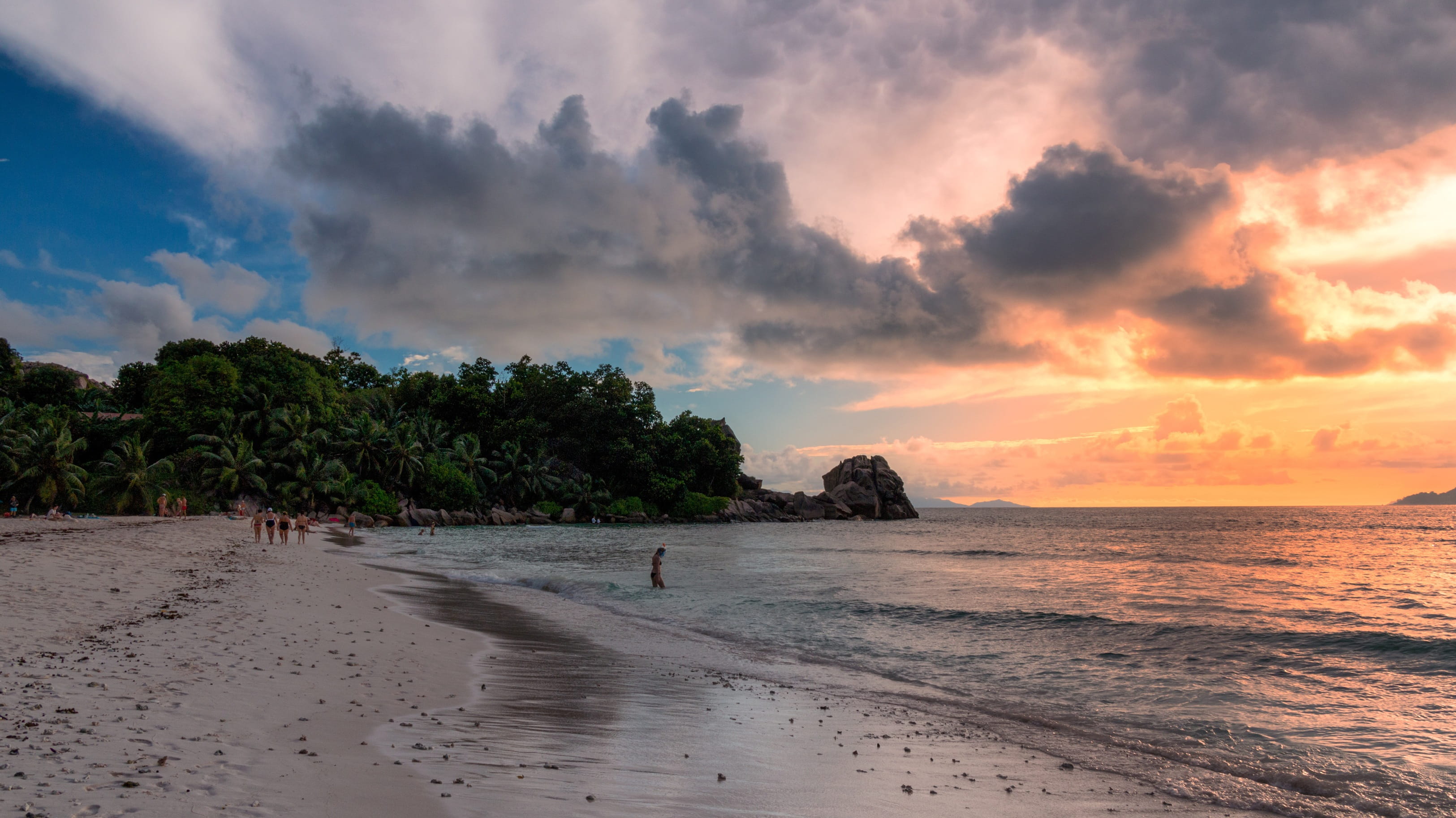 seychelles, paradise, sunset, beach, tropical, sea, an island