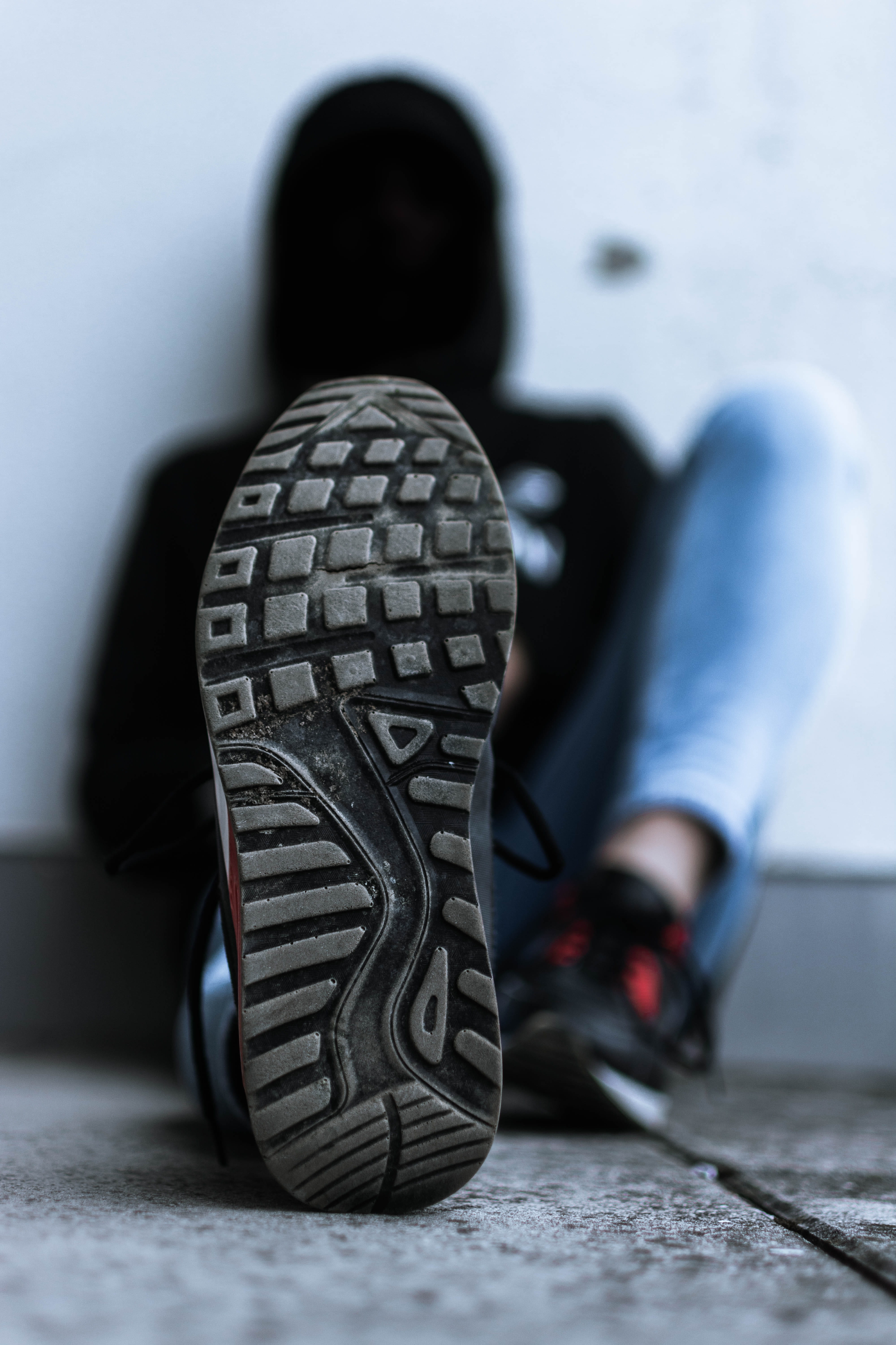 Photo Of Shoe Sole, macro, sneakers, one person, low section