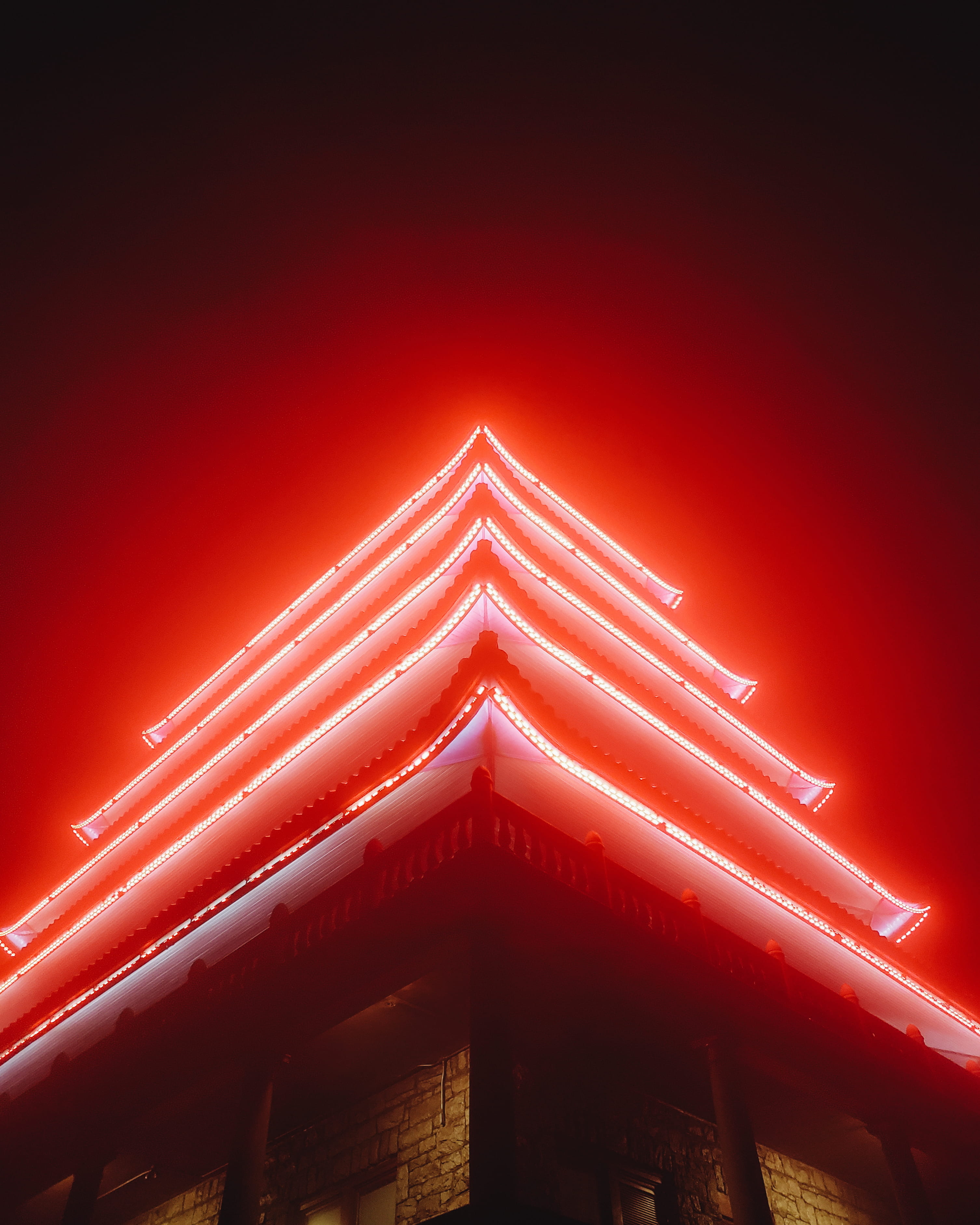 red LED strip on pagoda, light, united states, reading, 545 s 16th st