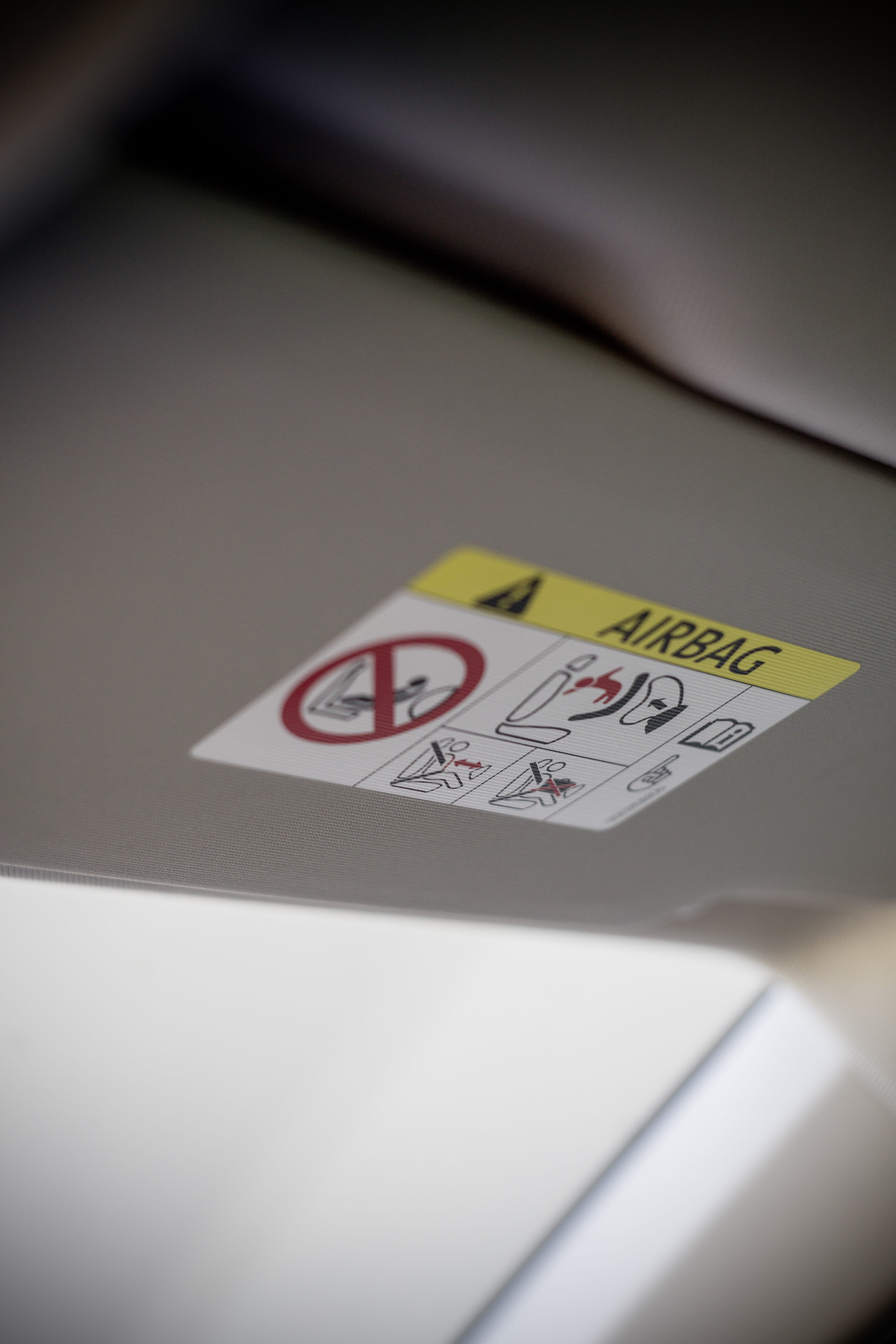 White Airbag Instruction Label, automobile, automotive, car, design
