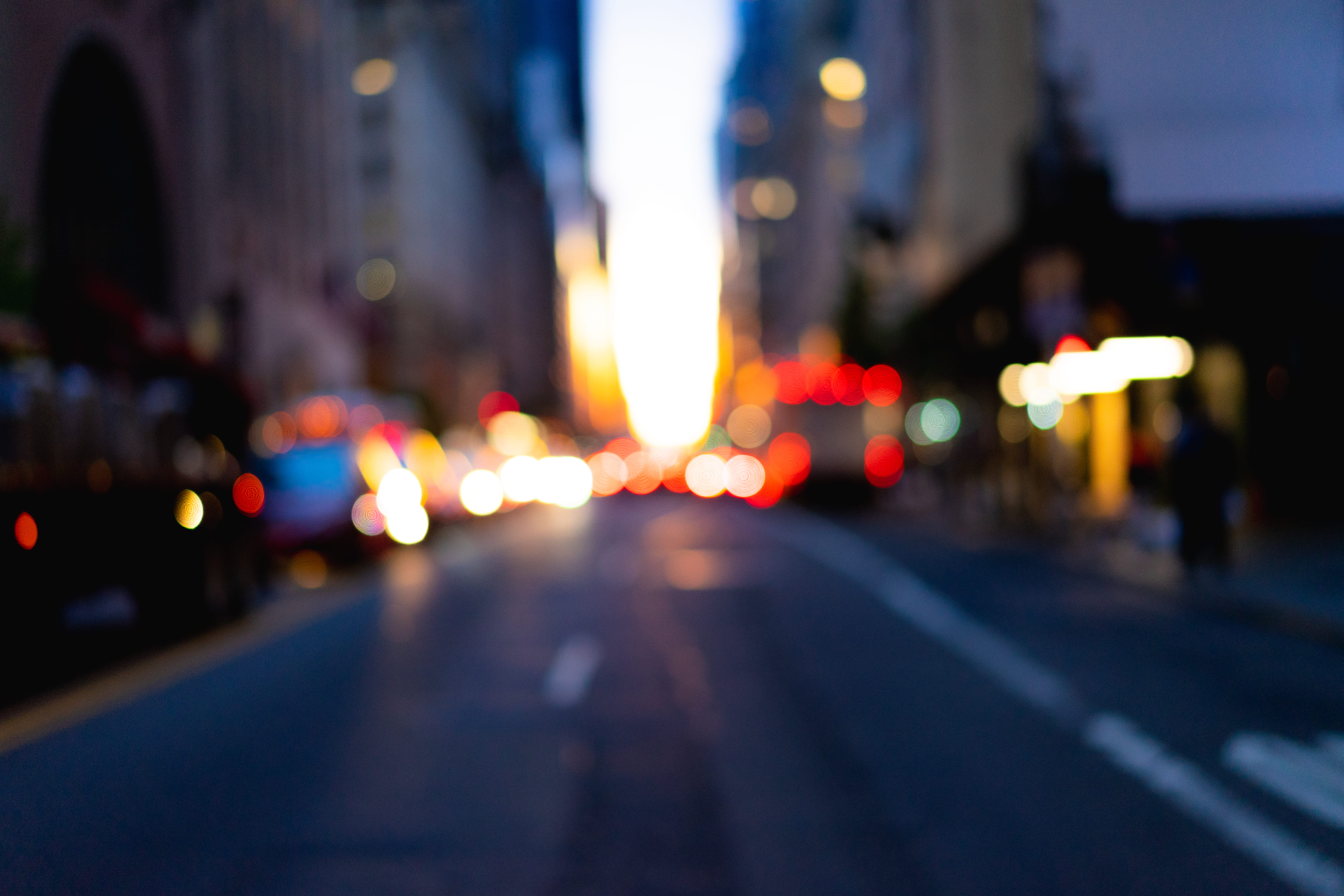 shallow focus photography of road, light, city, blur, bokeh, background