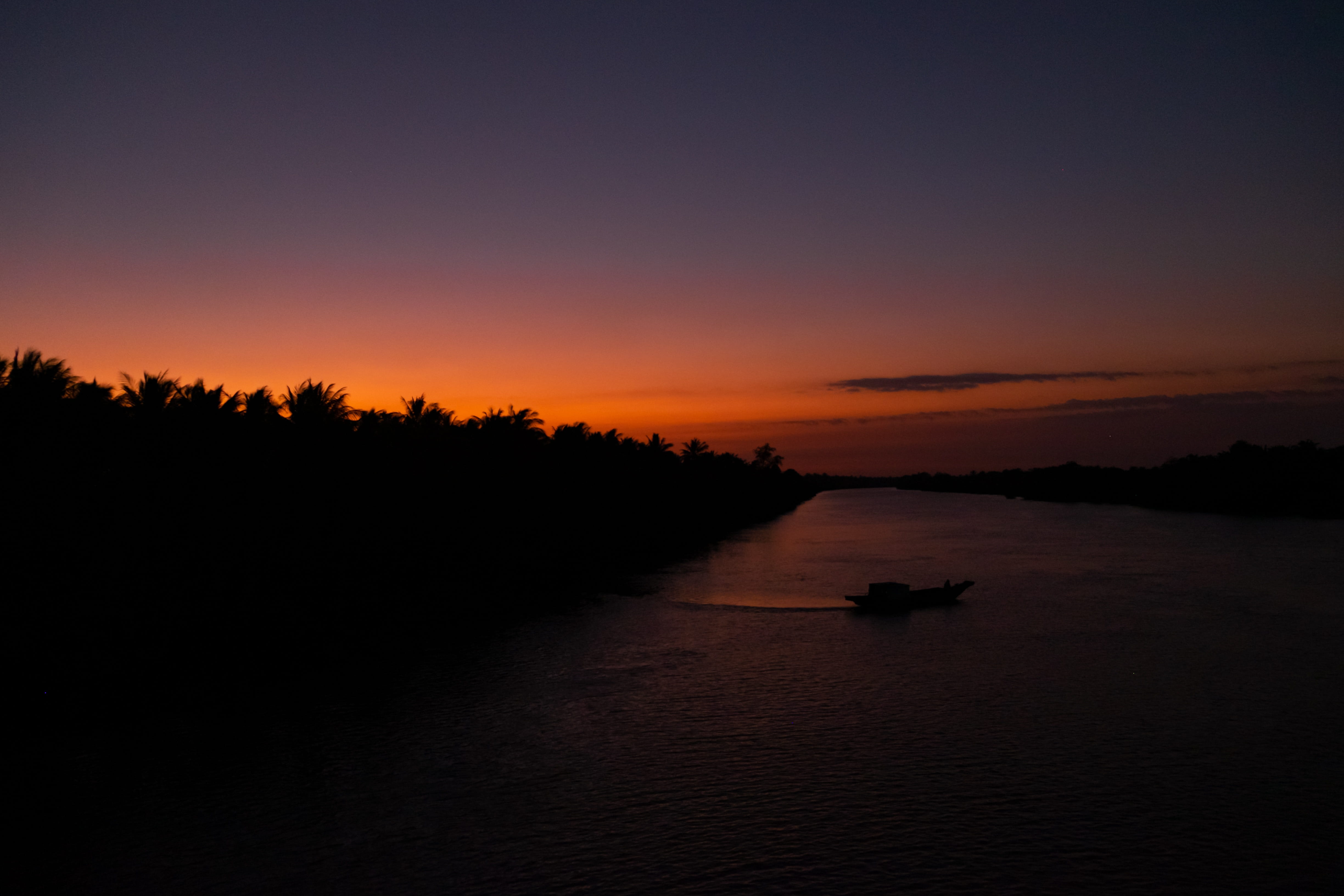 sunset, wave, night, the boat, clouds, water, ship, melons