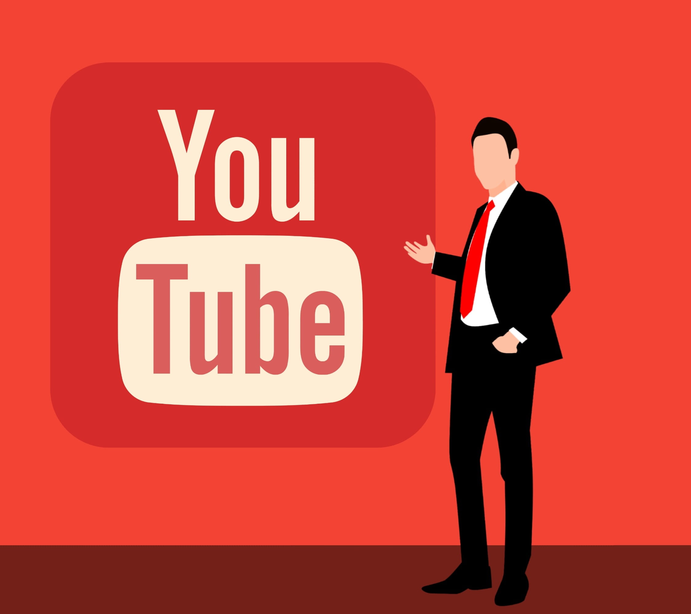 Illustration of man in business suit with video sharing and social marketing concept.