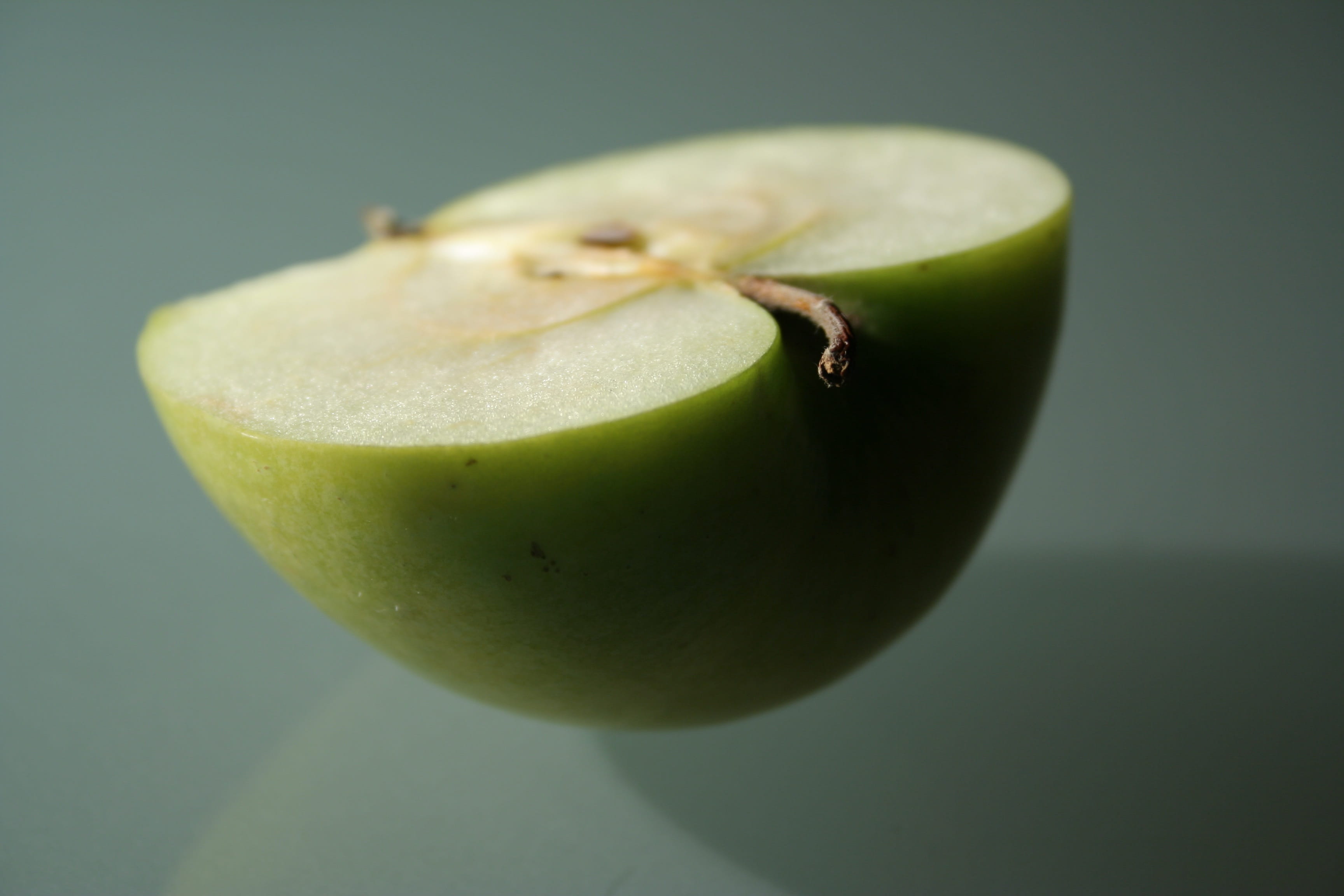 apple, half, green apple, fruit, studio shot, colored background