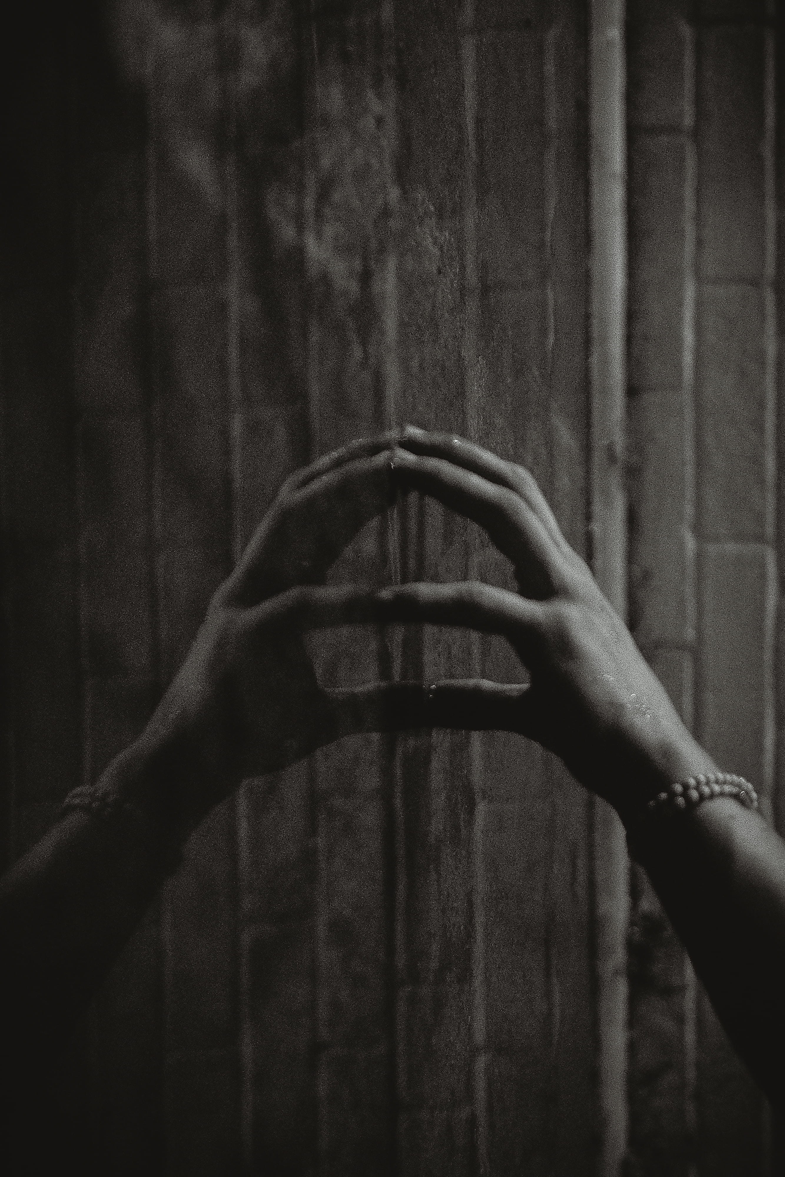 person touching wall, hands, fingers, arm, horror, mirror, reflection