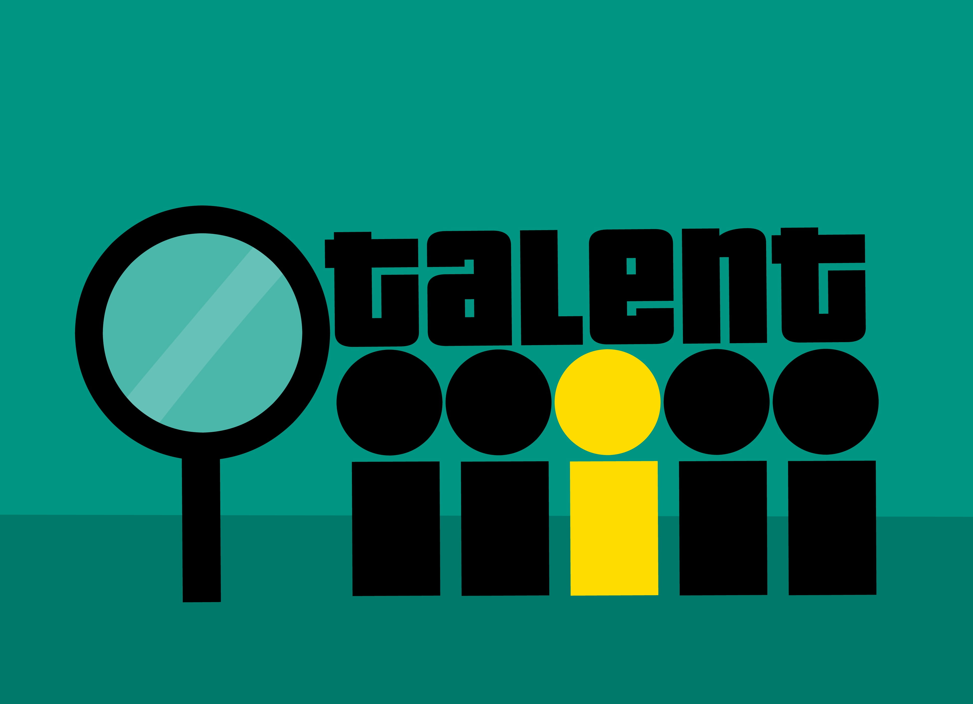 Illustration of figures and the word Talent., got talent, skill