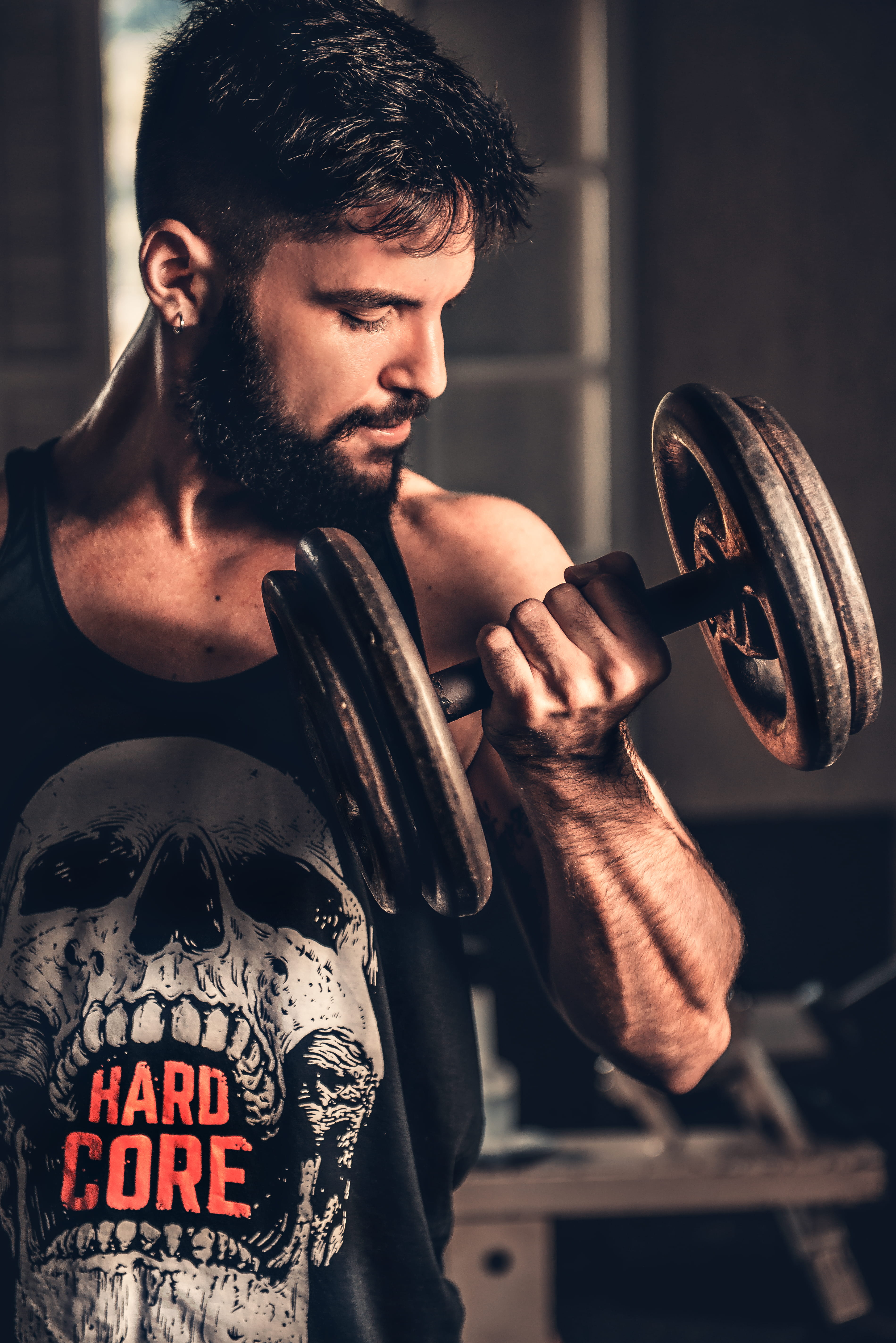 Photo of Man Lifting Dumbbell, adult, bodybuilding, brawny, exercise equipment
