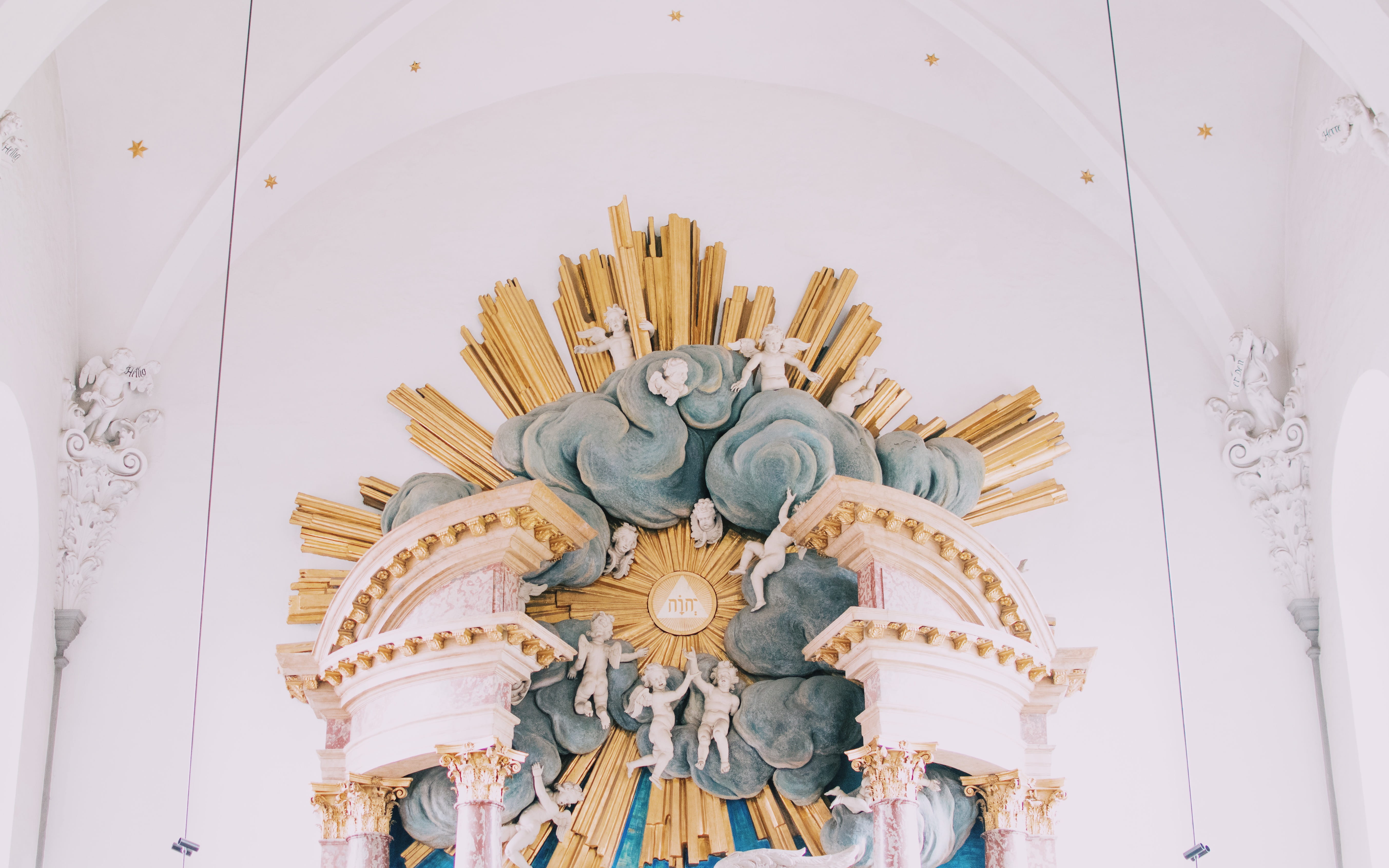 denmark, copenhagen, church of our saviour, white, blue, artwork
