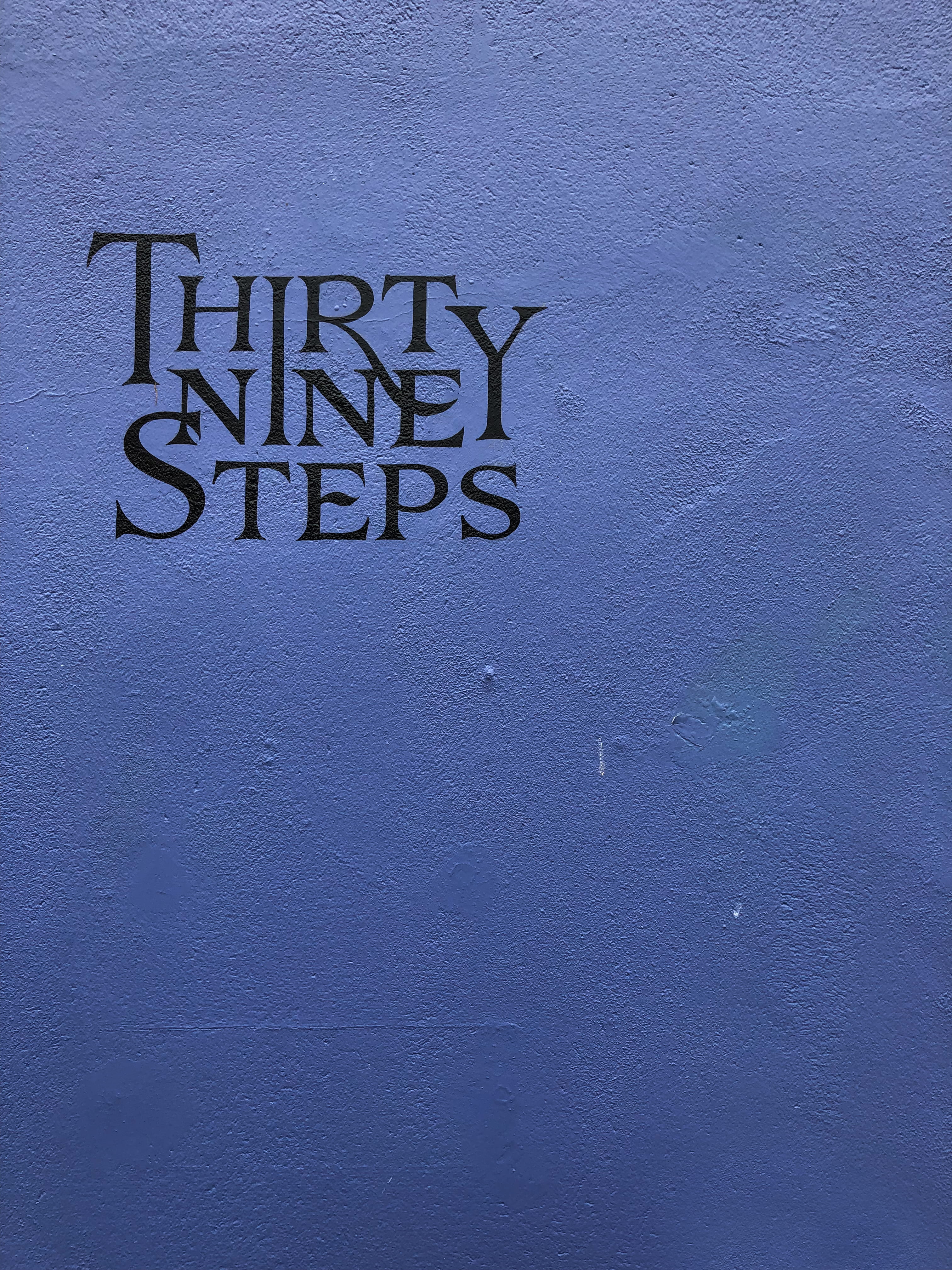 Thirty Nine Steps text, communication, western script, blue, no people