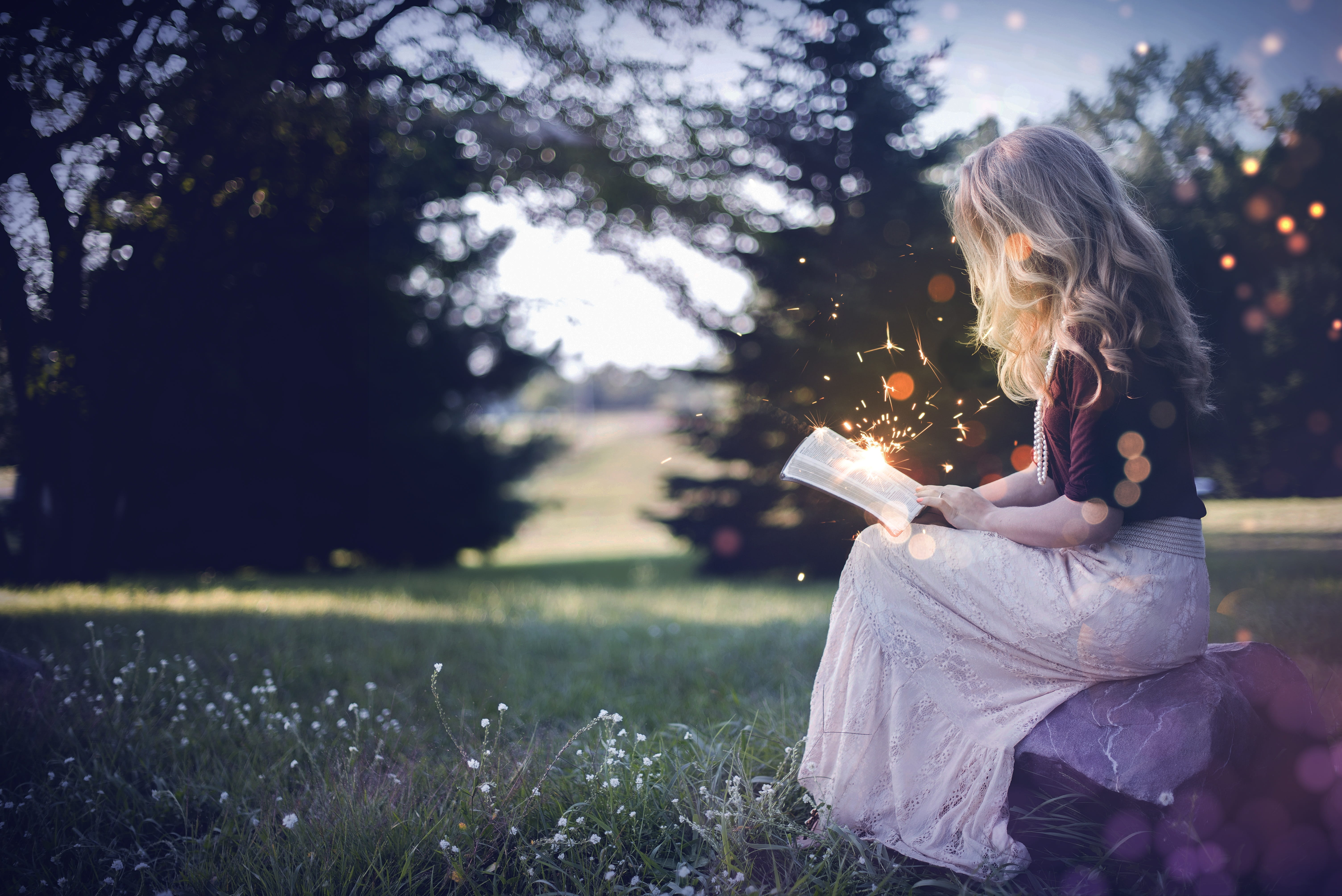 book, girl, magic, fairy tales, dream, nature, read, fee, fantasy