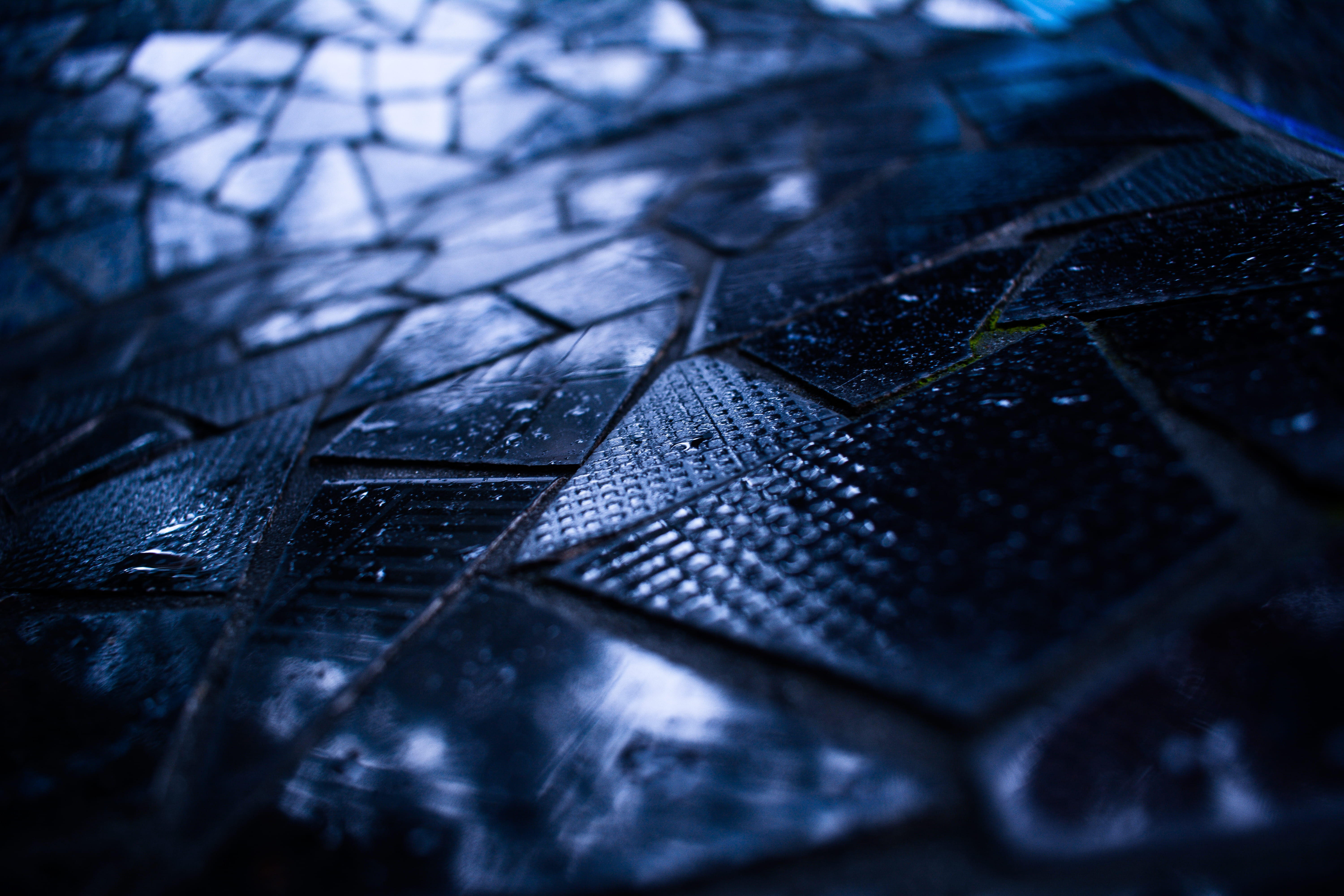 tile, material, reflective, rain, texture, selective focus