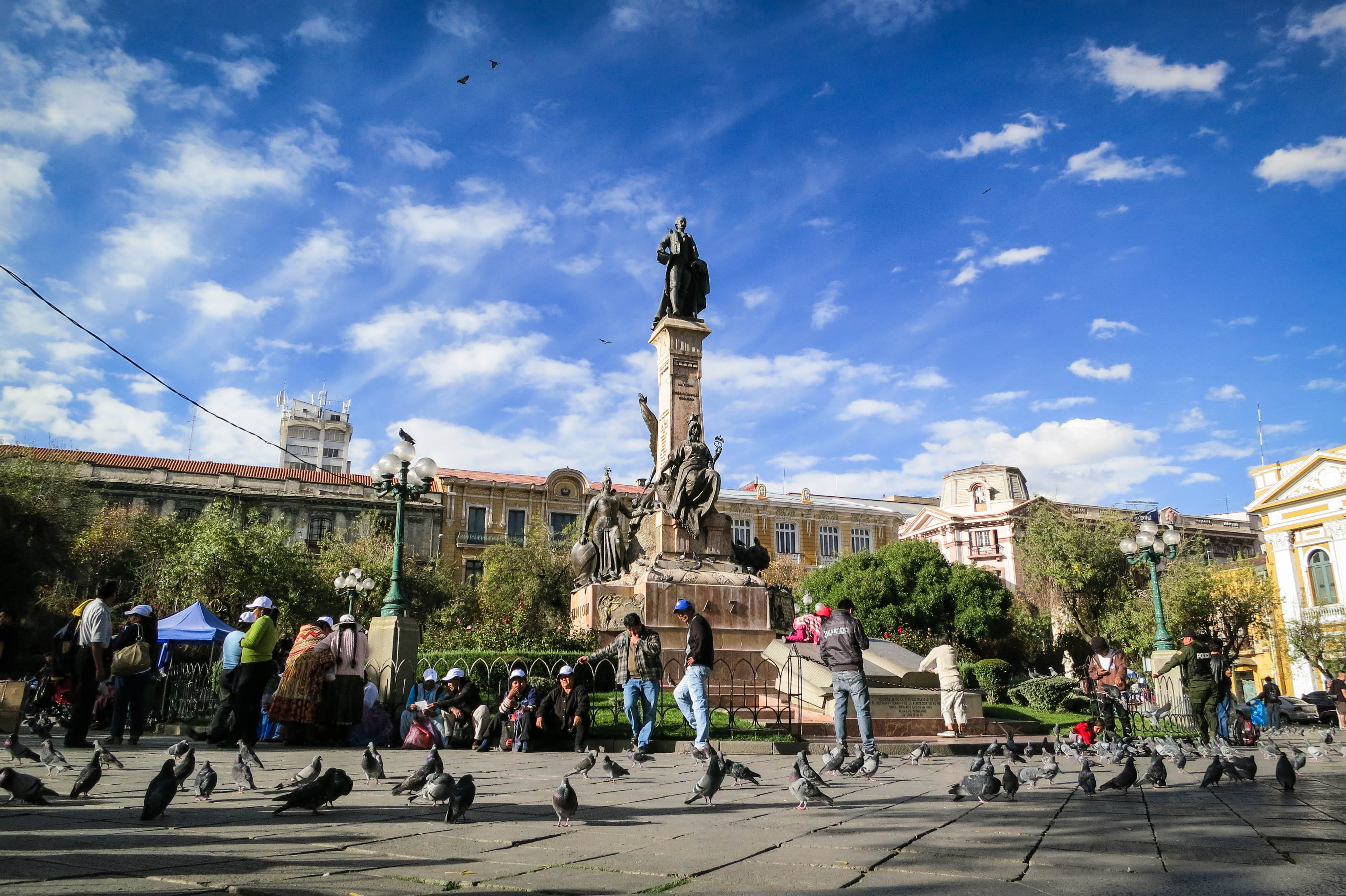 La Paz, Bolivia, landmark, monument, statue, people, pedestrians