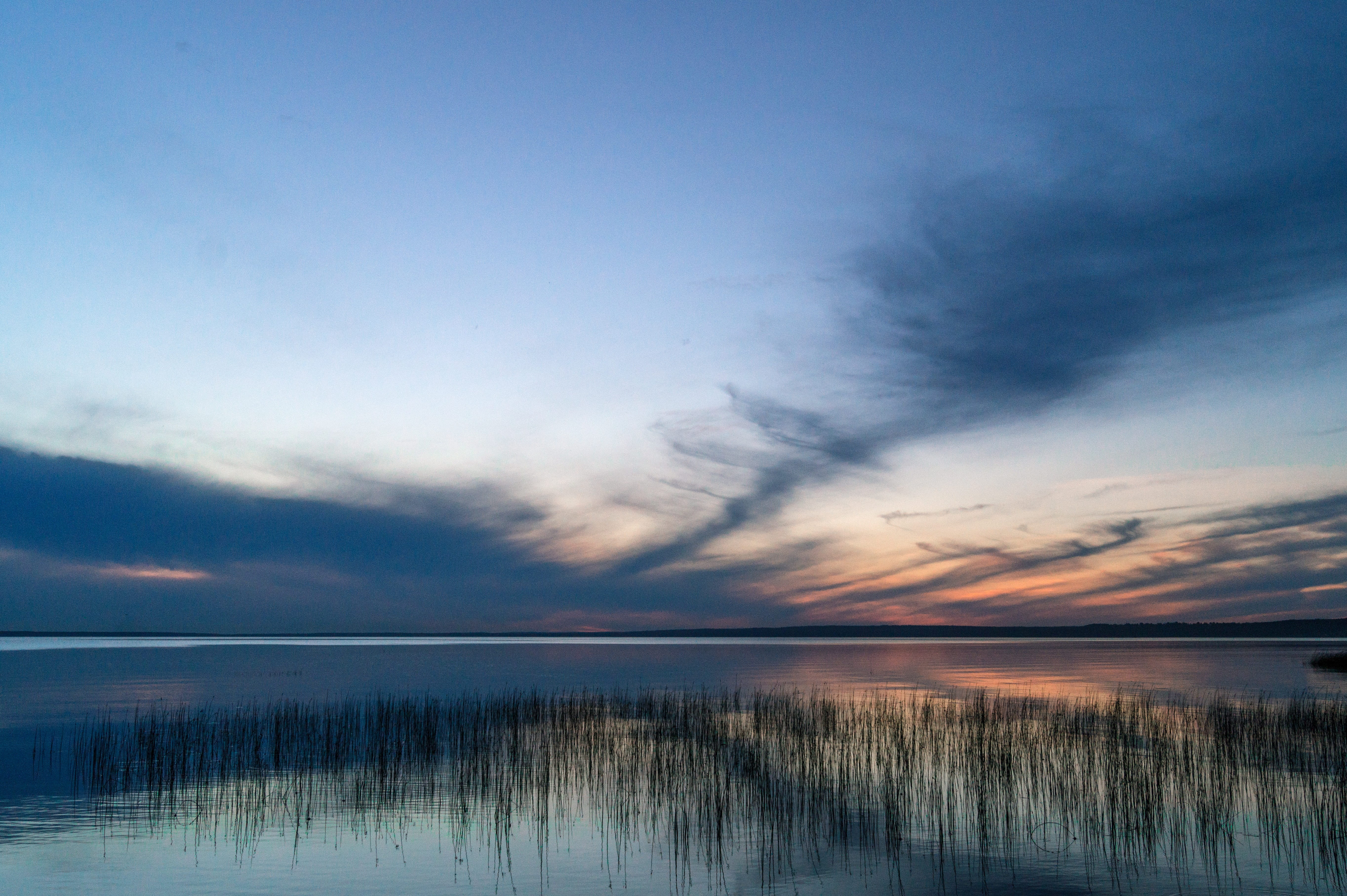 lake, sky, evening, tranquility, water, reflection, cloud - sky