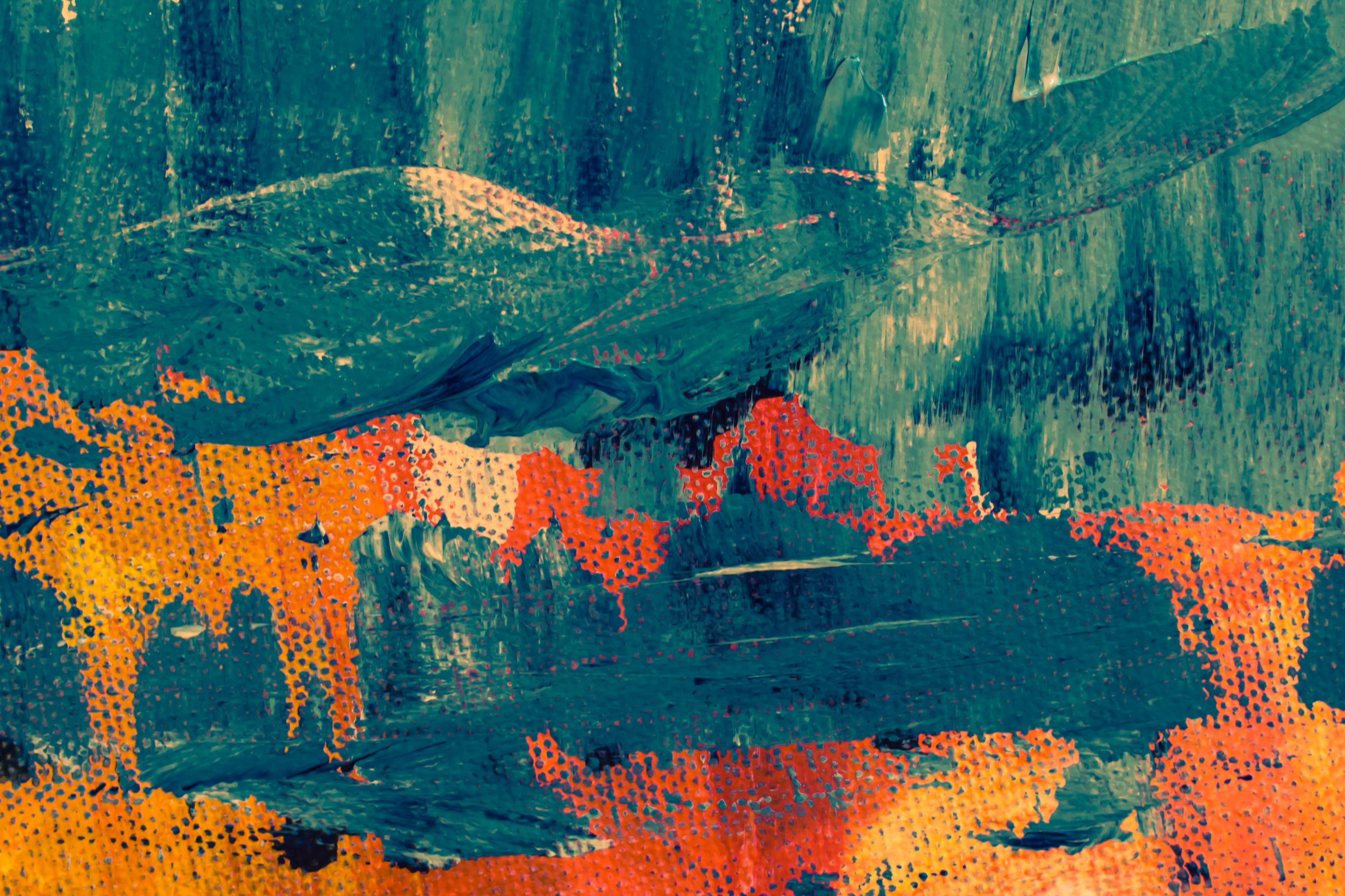 Teal and Orange Abstract Painting, acrylic, art, artistic, background
