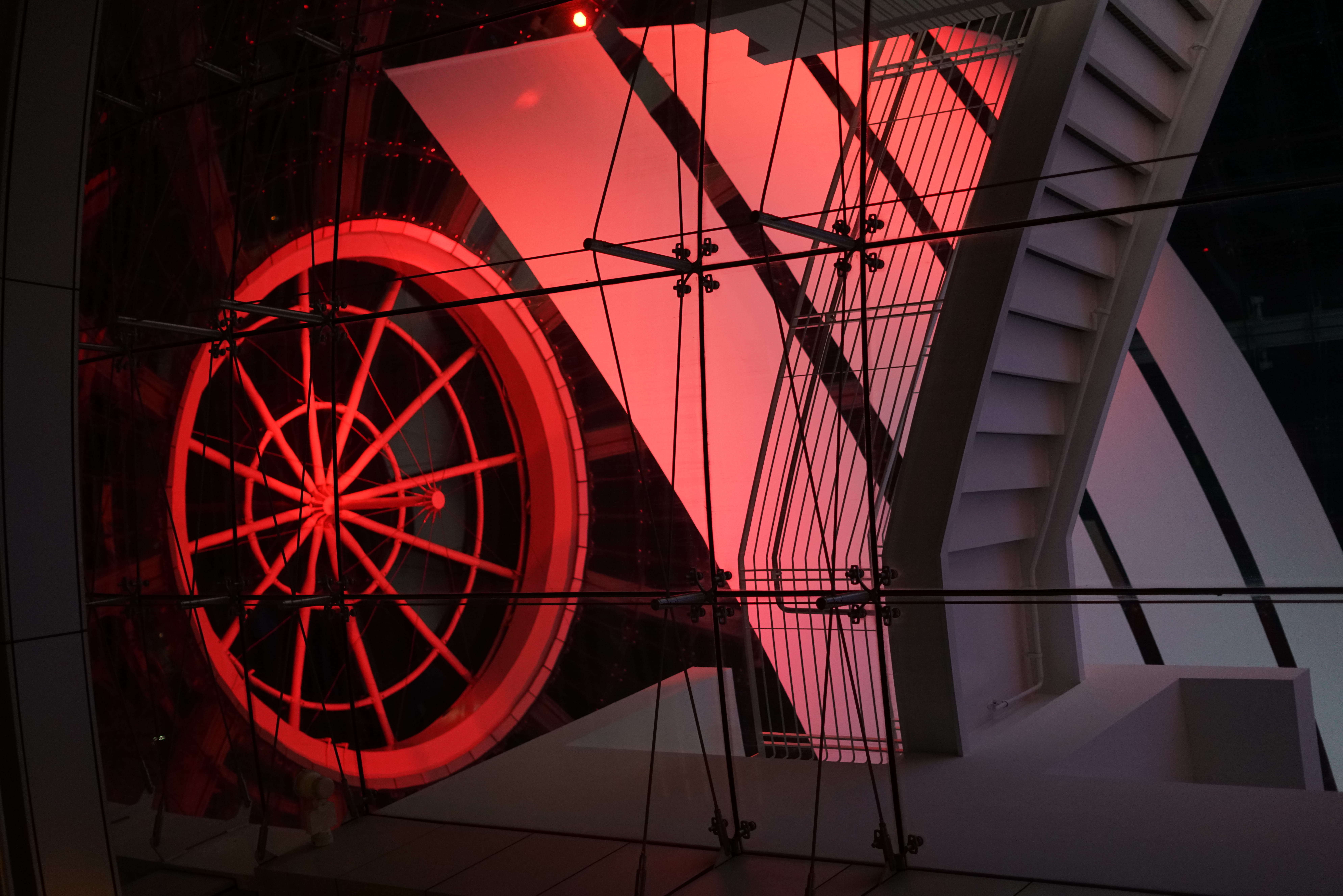 lighted wheel, red, built structure, architecture, no people