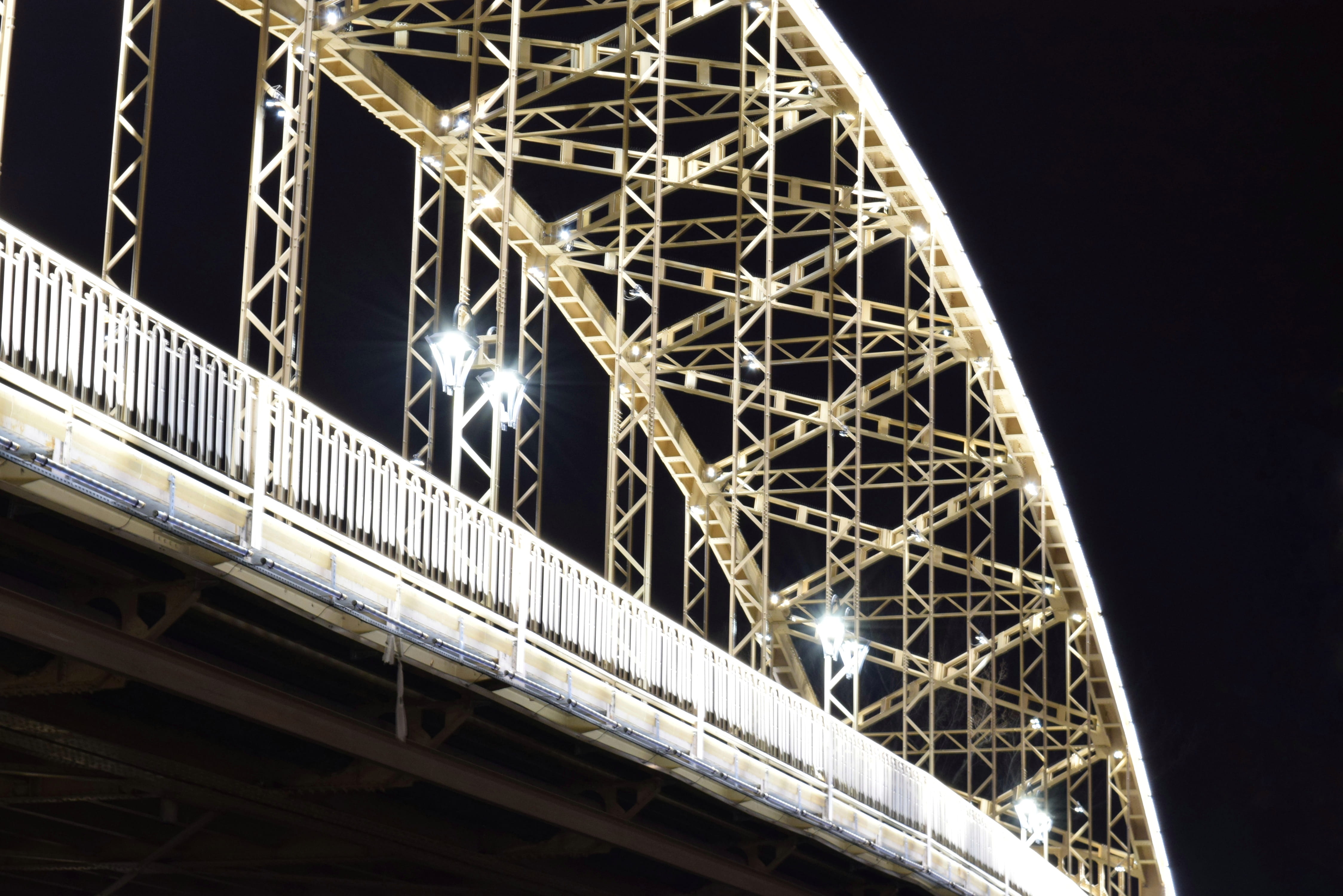 night, city, cityscape, bridge, low angle view, architecture