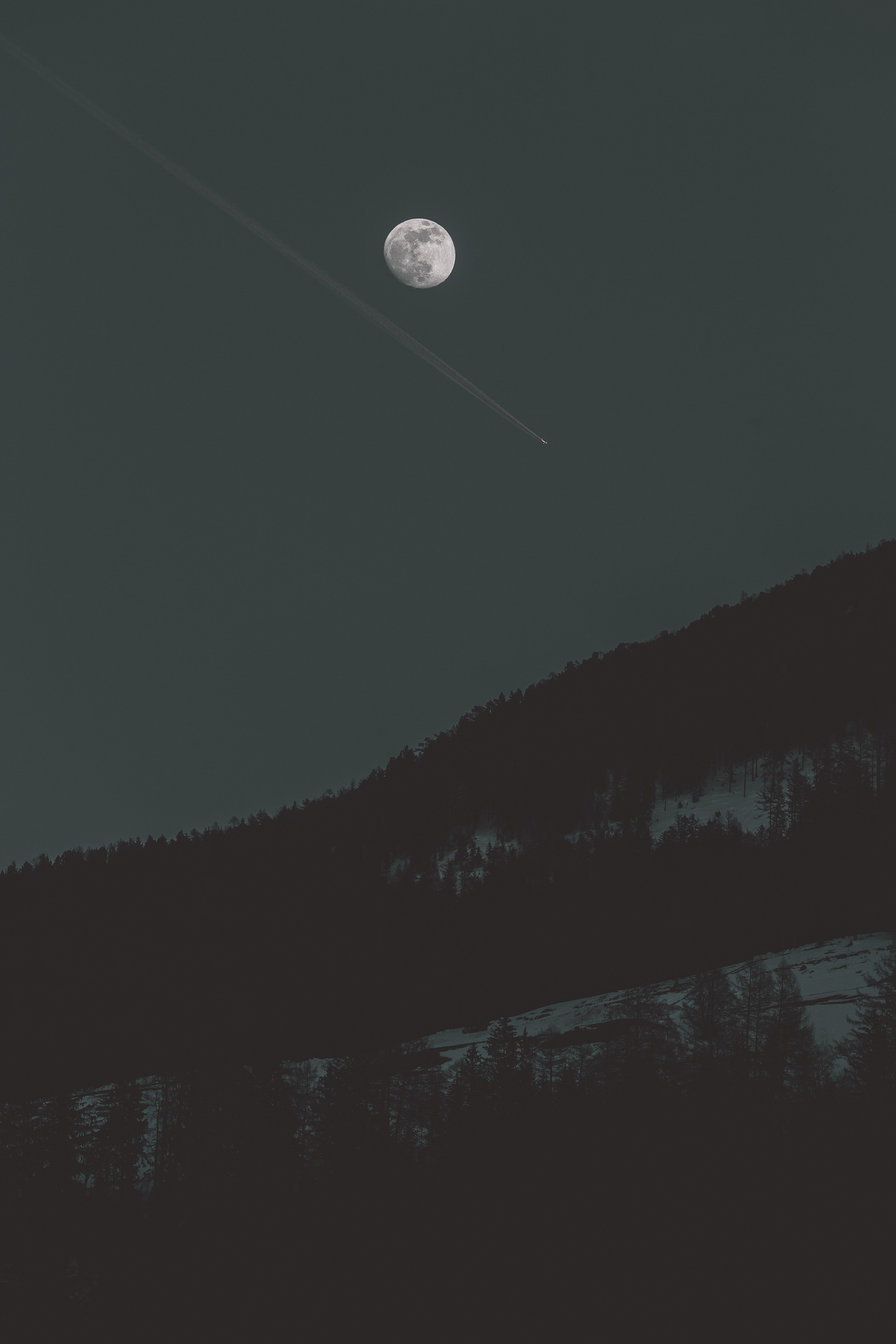 mountain under full moon view, nature, outdoors, space, outer space