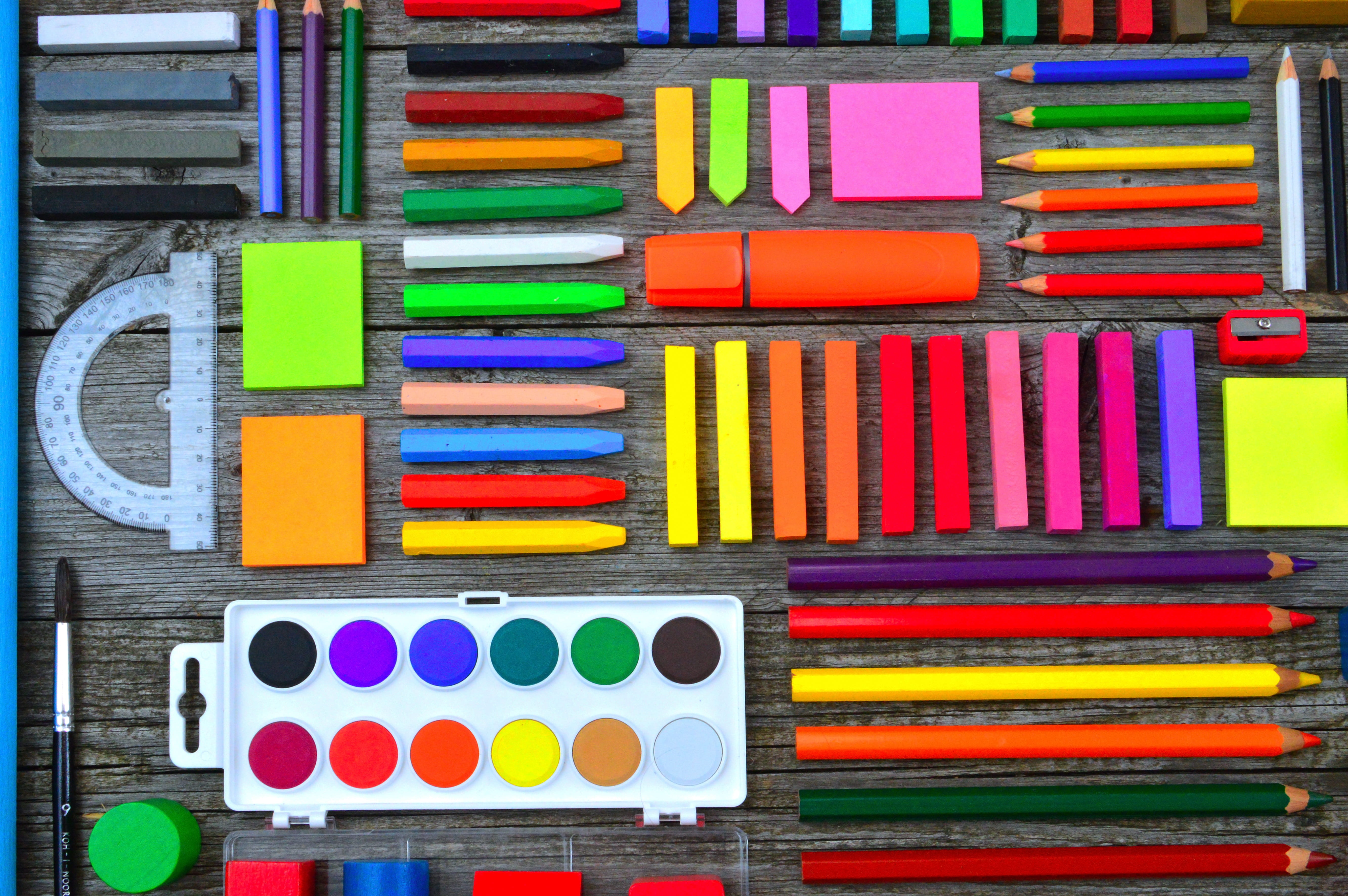 school times, school school supplies, brushes, crayon, education