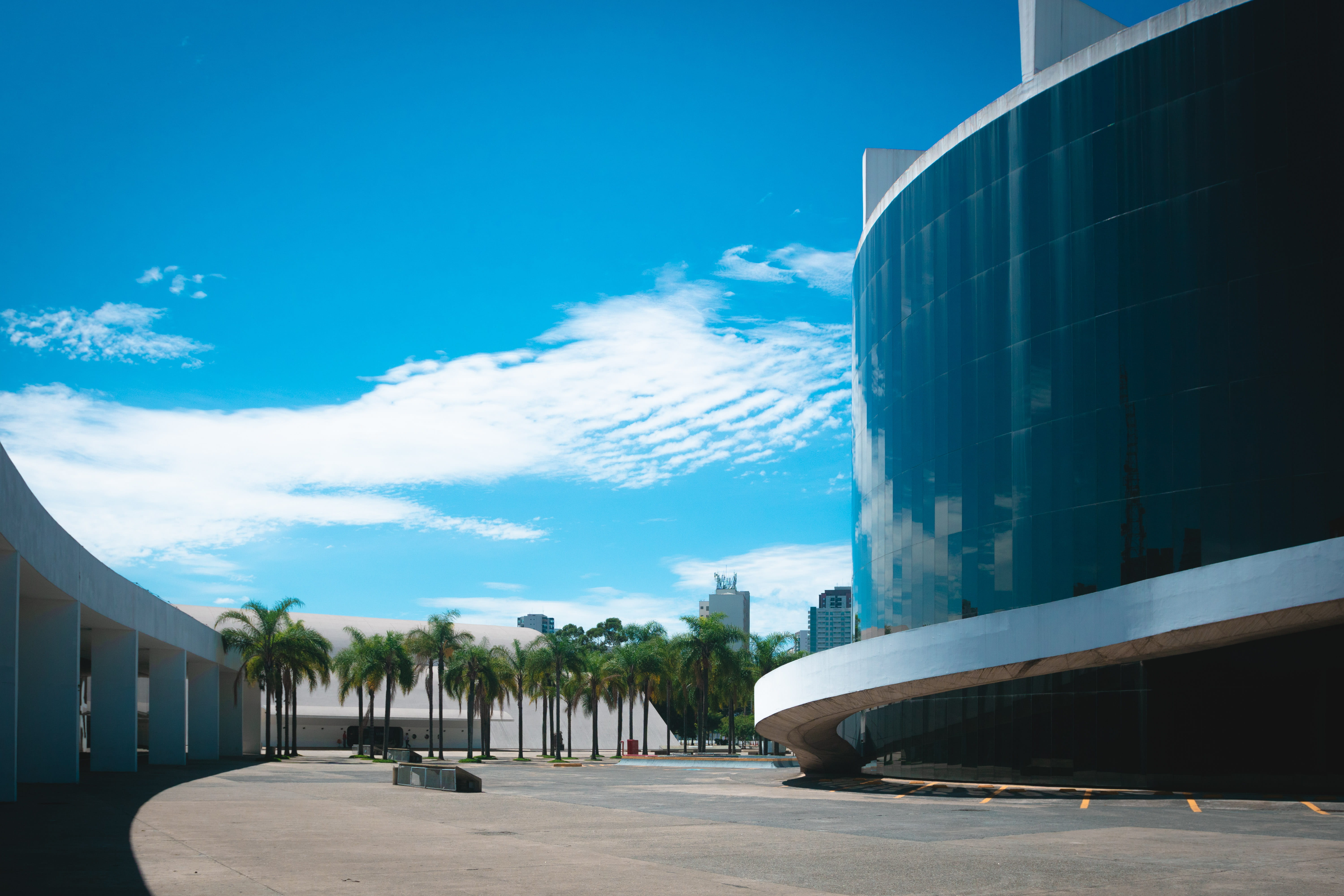 Curtain Wall Building Under Clear Blue Sky, architecture, built structure