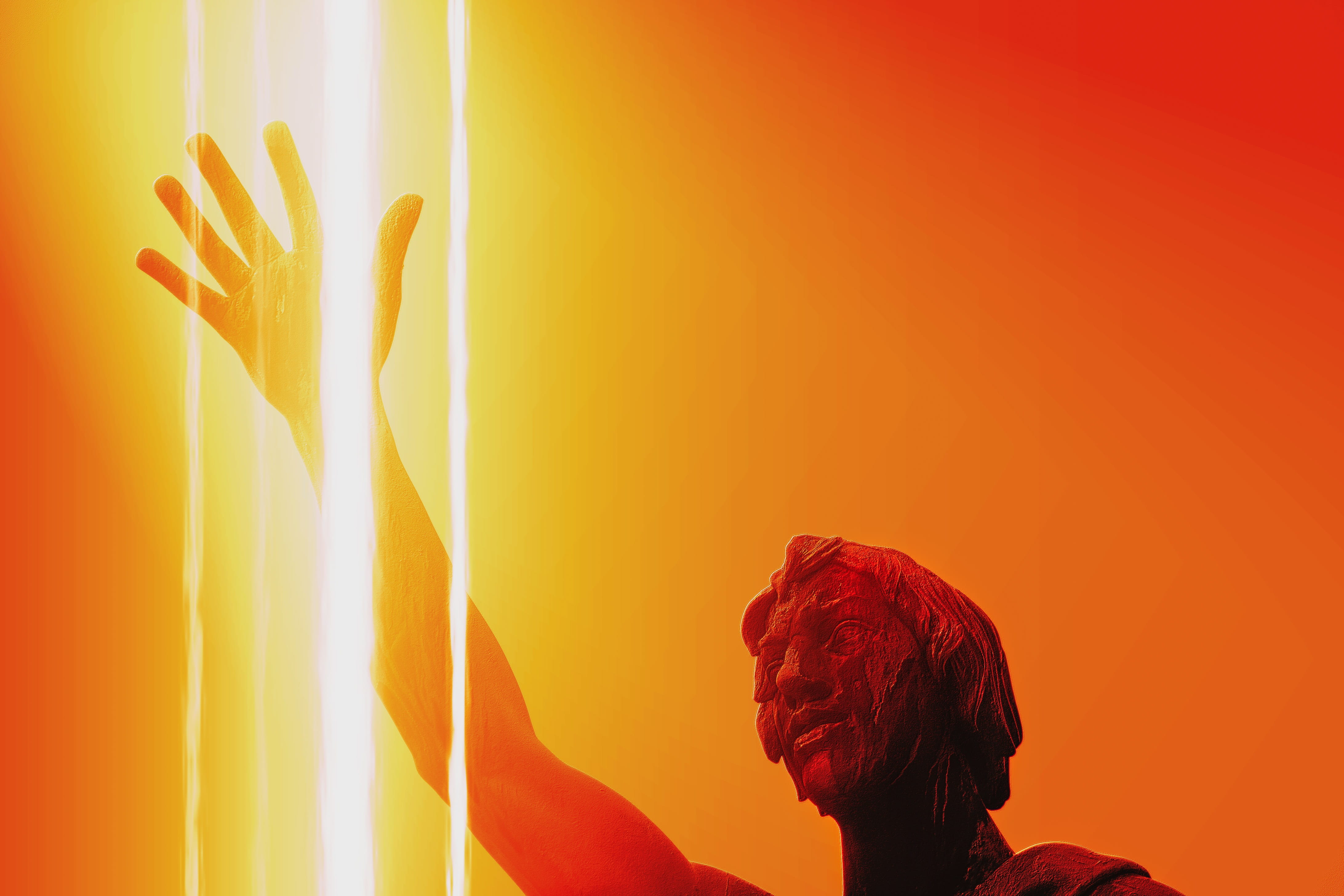 composing, man, fantasy, face, rays, hell, light beam, light strips