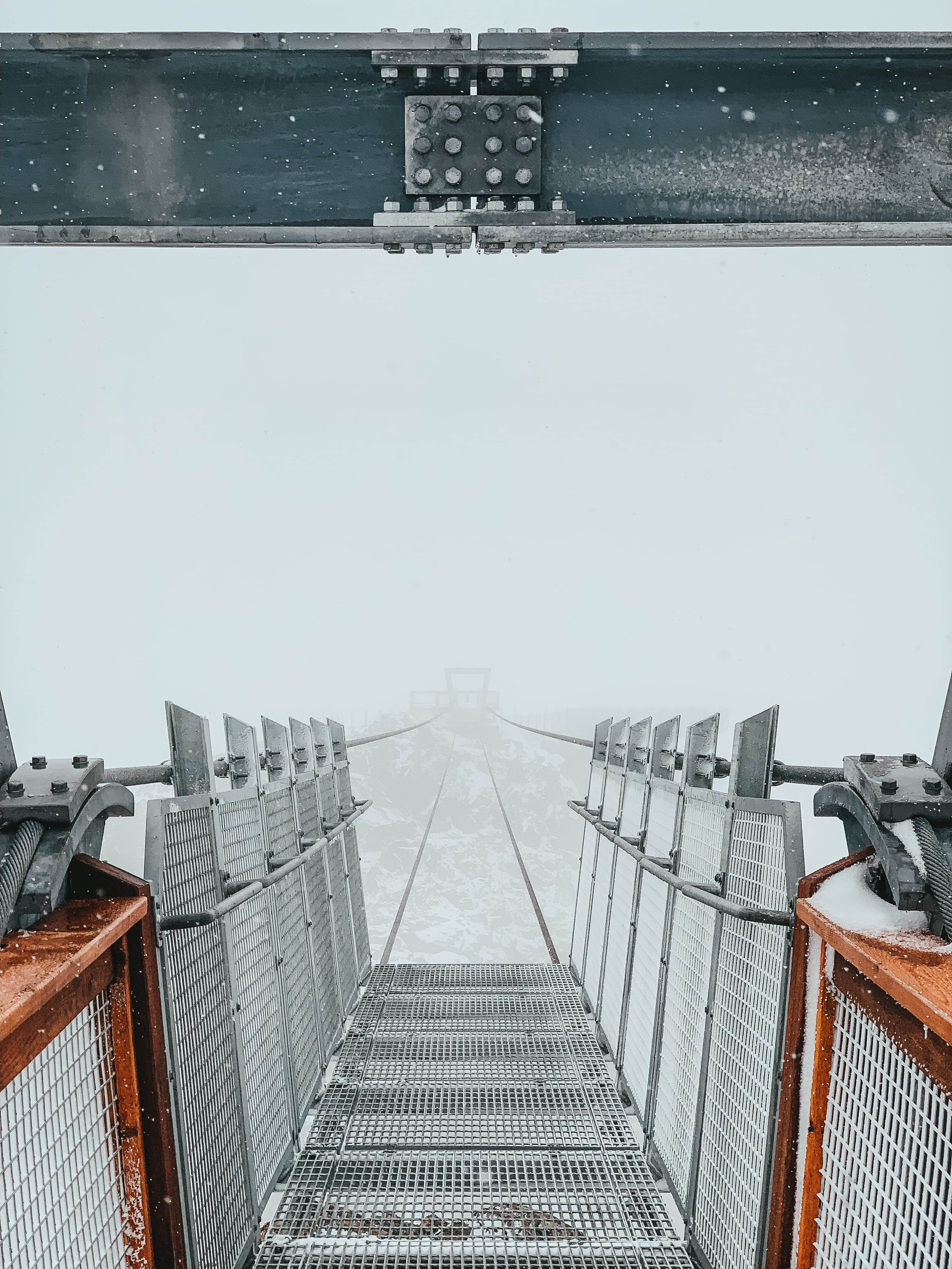 bridge covered in fog, architecture, built structure, railing
