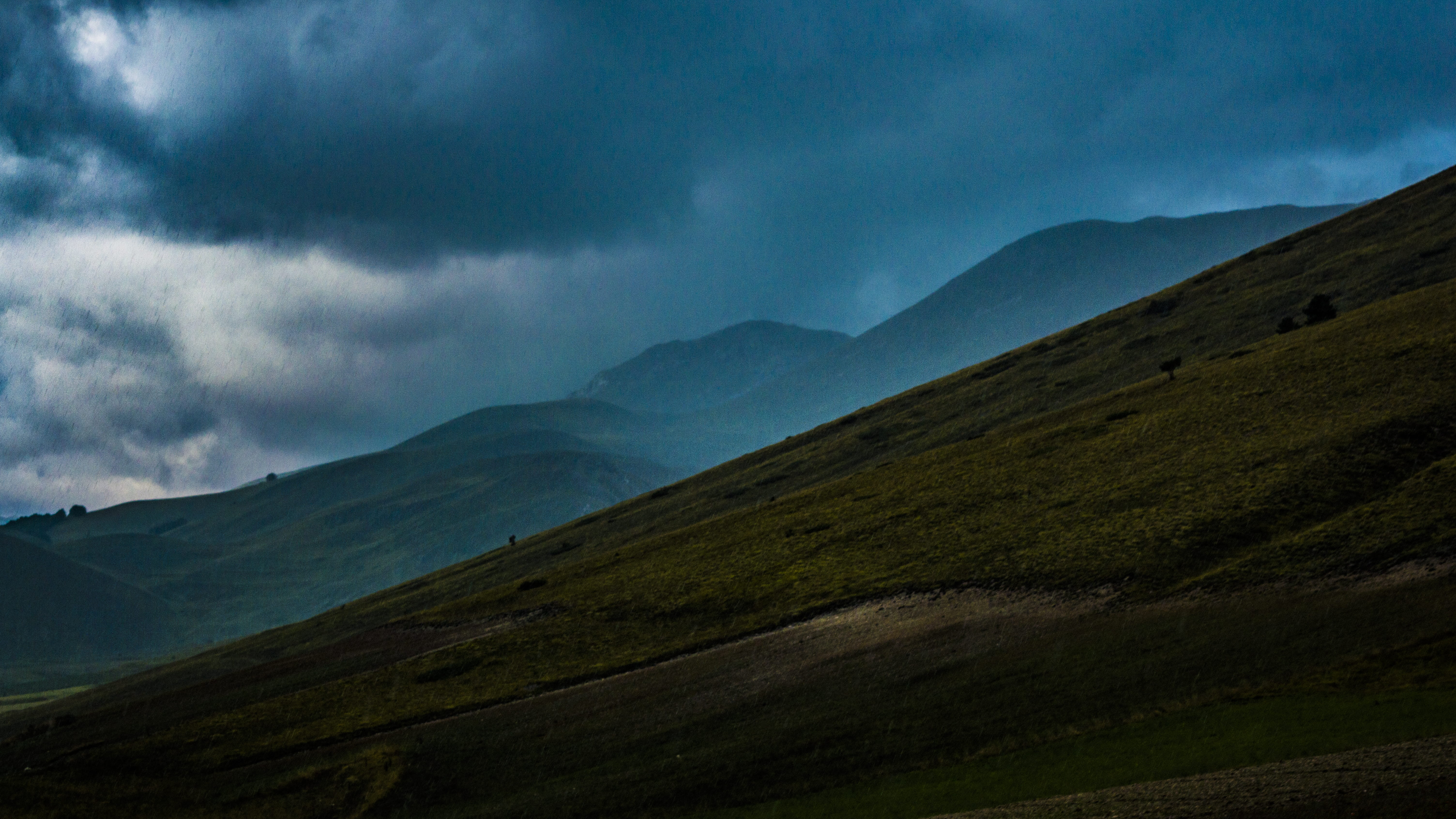Mountain Under Blue Sky, clouds, dark clouds, dawn, daylight